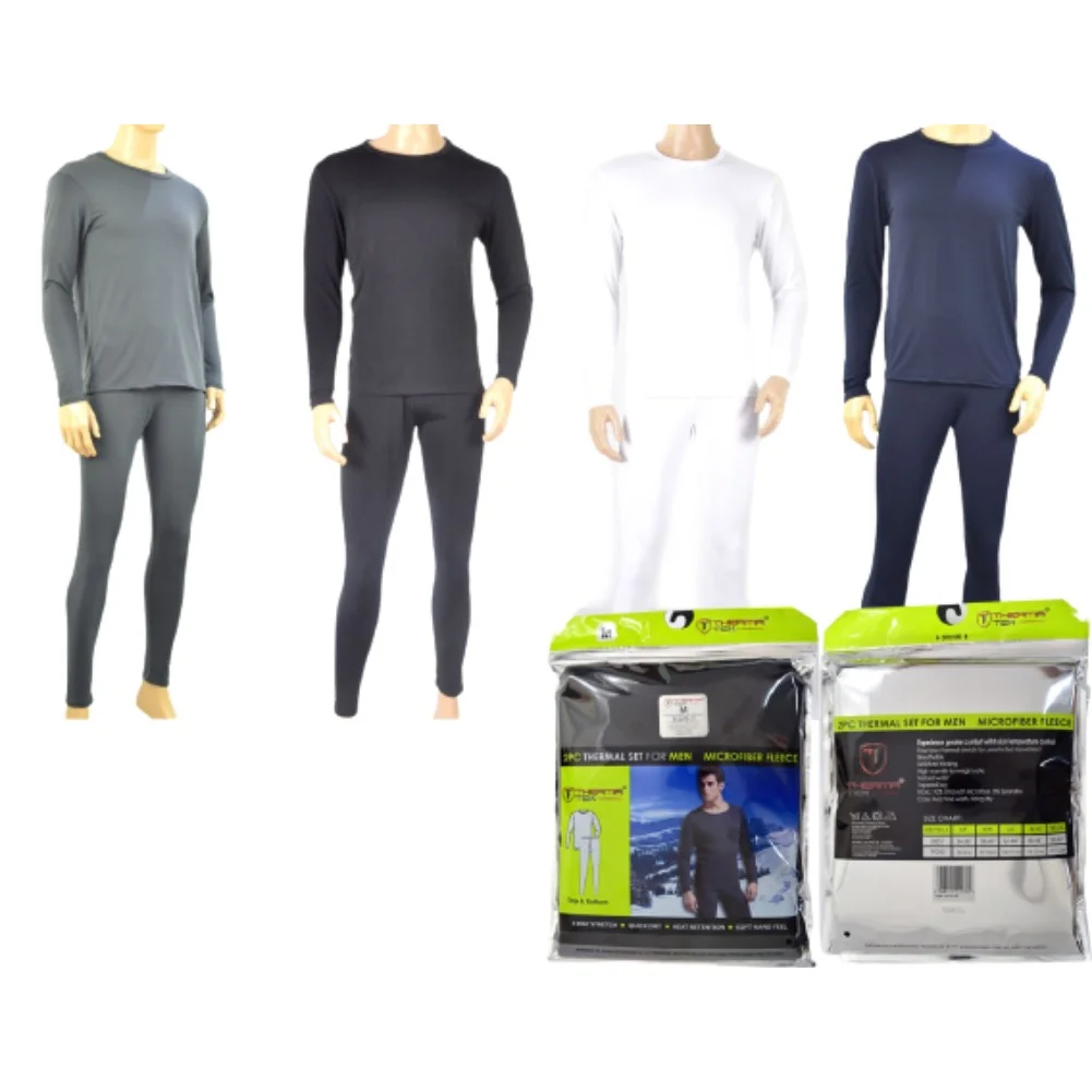 Therma Tek Mens Thermal Underwear Microfiber Fleece Long Johns 2pc Top & Bottom, Black, XL