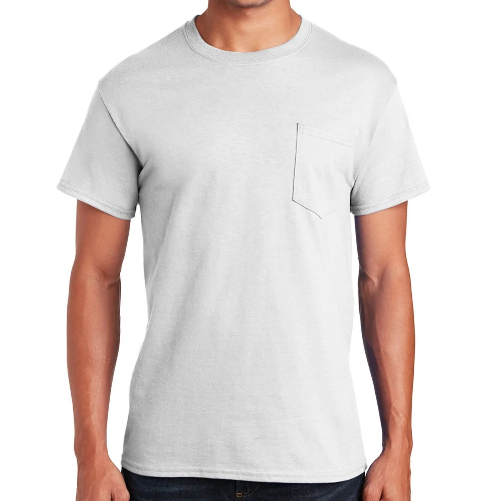 Plus Size Men's Big Size Ultra Cotton Pocket Crew Neck T-Shirt - White 5XL