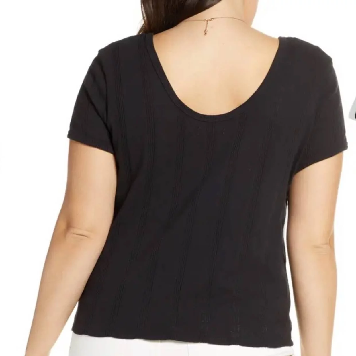 Madewell Women's Pointelle Short Sleeve Ribbed T-Shirts Top Black XL, $40 NWT