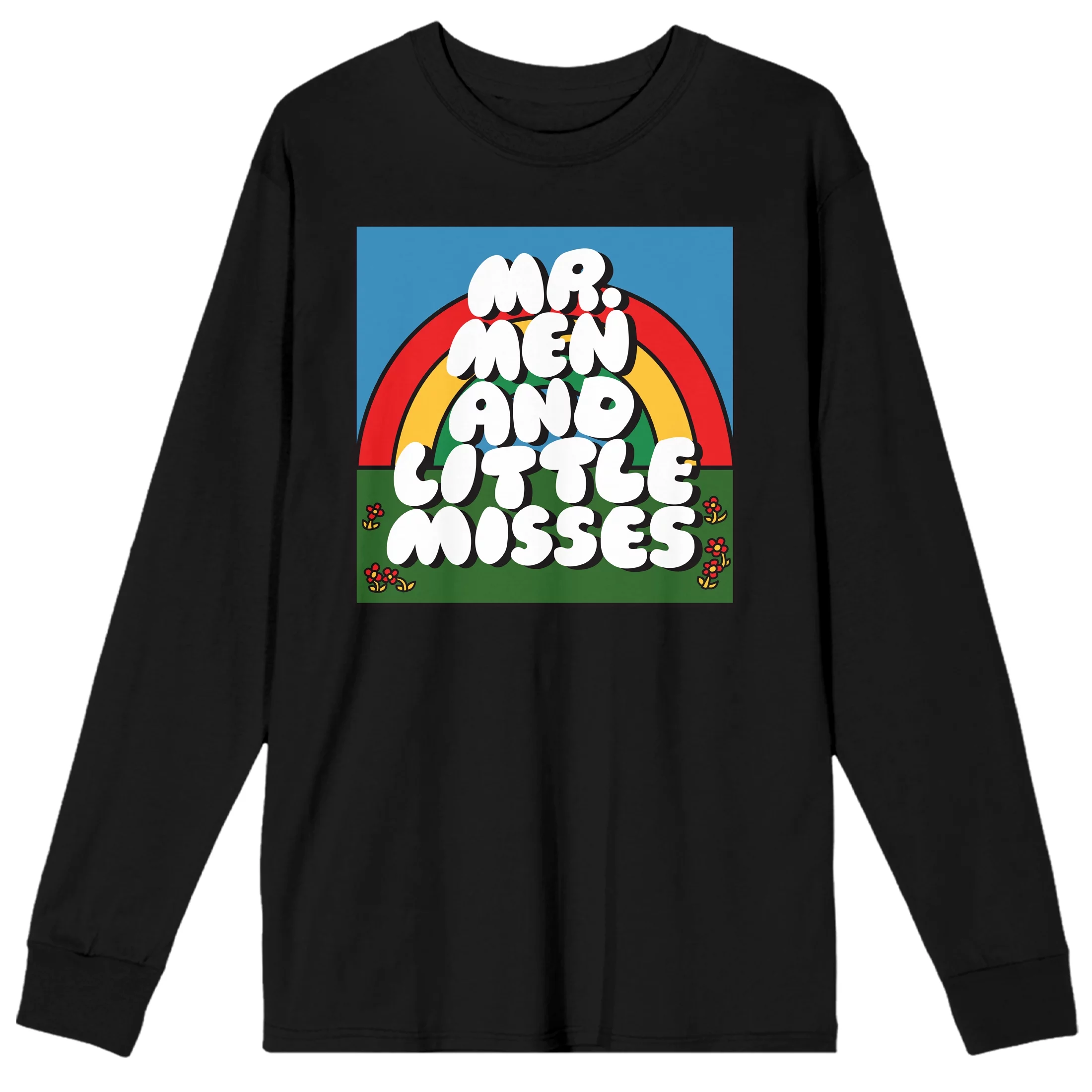 Mr. Men And Little Miss Classic Rainbow Logo Crew Neck Long Sleeve Men's Black Tee-Medium