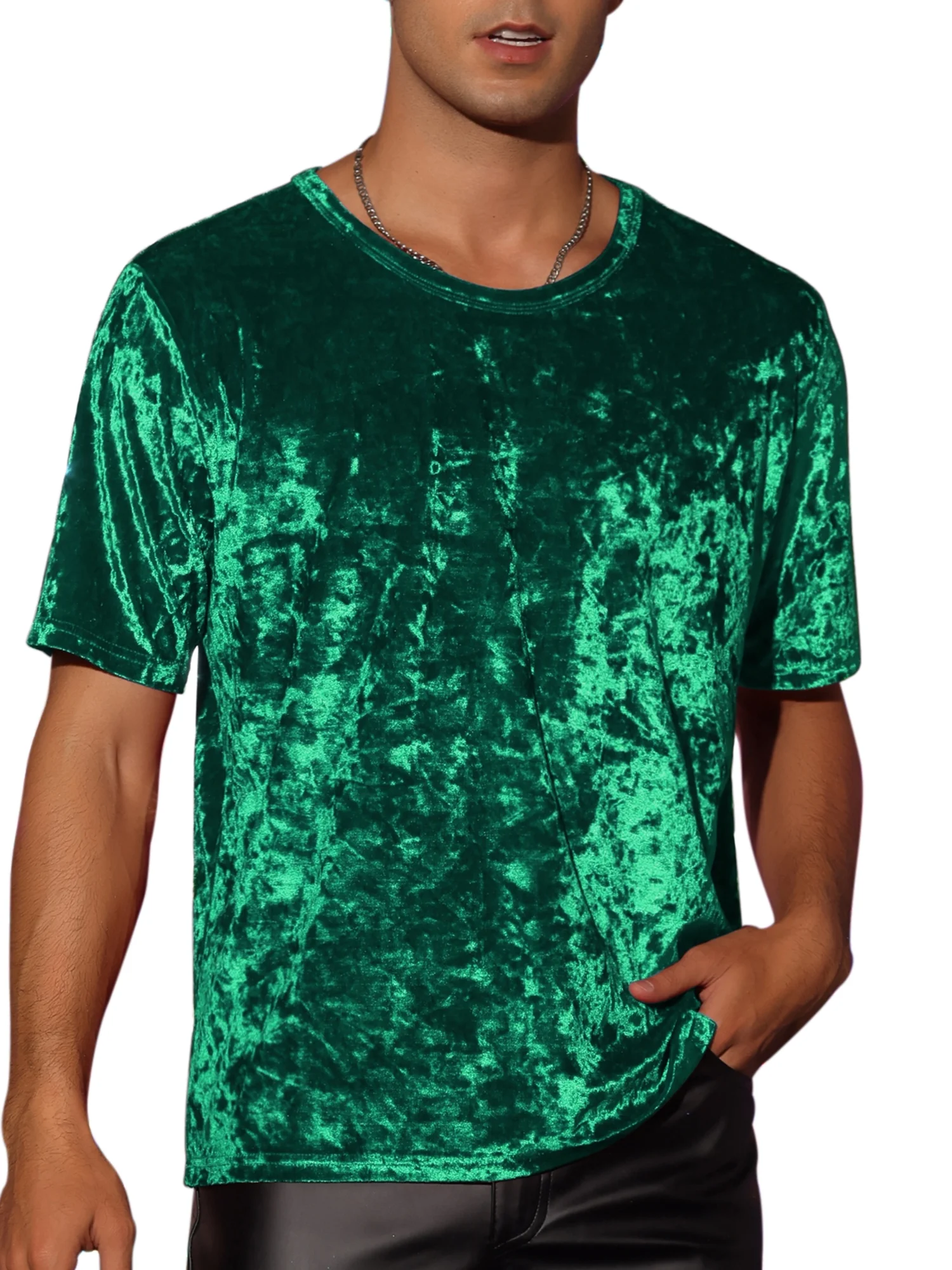 Lars Amadeus Velvet T-Shirt for Men's Classic Short Sleeve Crew Neck Tee Tops Shirts