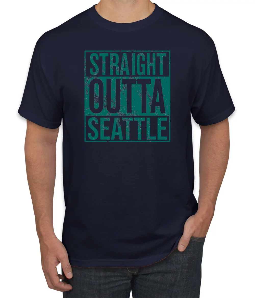 Straight Outta Seattle SEA Fan | Fantasy Baseball Fans | Mens Sports Graphic T-Shirt, Navy, Small