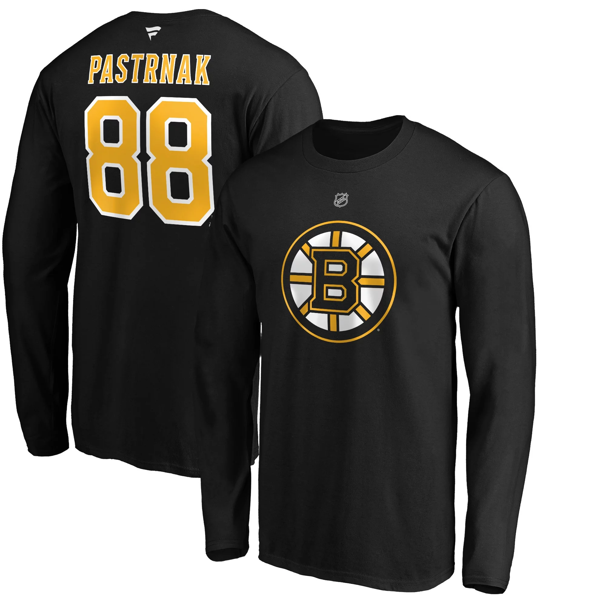Men's Fanatics Branded David Pastrnak Black Boston Bruins Authentic Stack Name & Number Long Sleeve T-Shirt