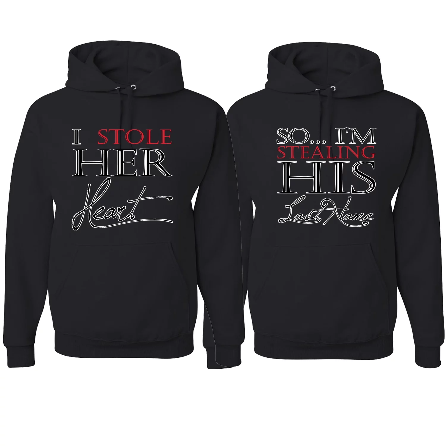 Wild Bobby, I Stole Her Heart I'm Stealing His Last Name His and Hers Matching Couples , Black, Mens M-Womens L