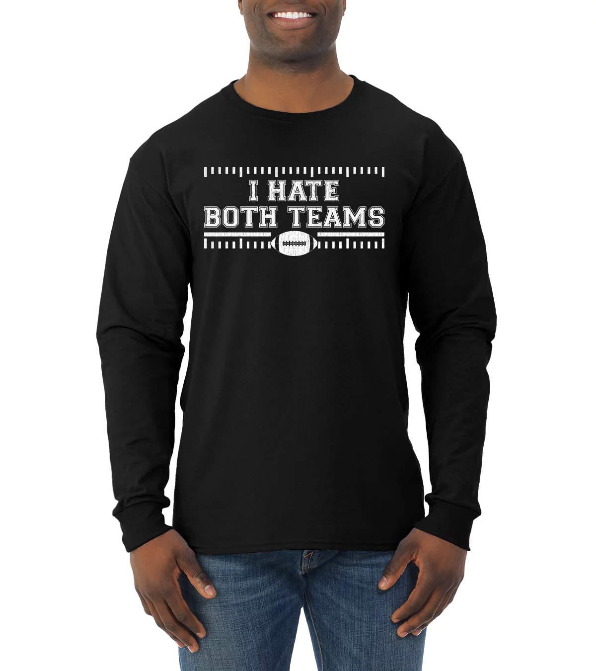 Wild Bobby I Hate Both Teams Sports Men Long Sleeve Shirt, Black, Small