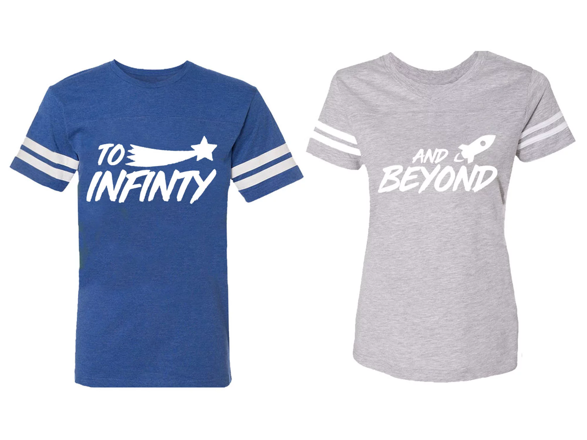 To Infinity and Beyond Matching Couple Cotton Jerseys (Men Royal / Women Heather) (Men S / Women XL)