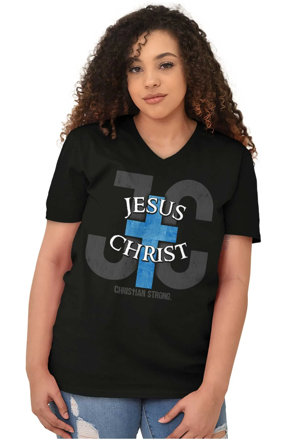 Jesus Christ JC Cross Christian V-Neck T Shirts Men Women Brisco Brands M