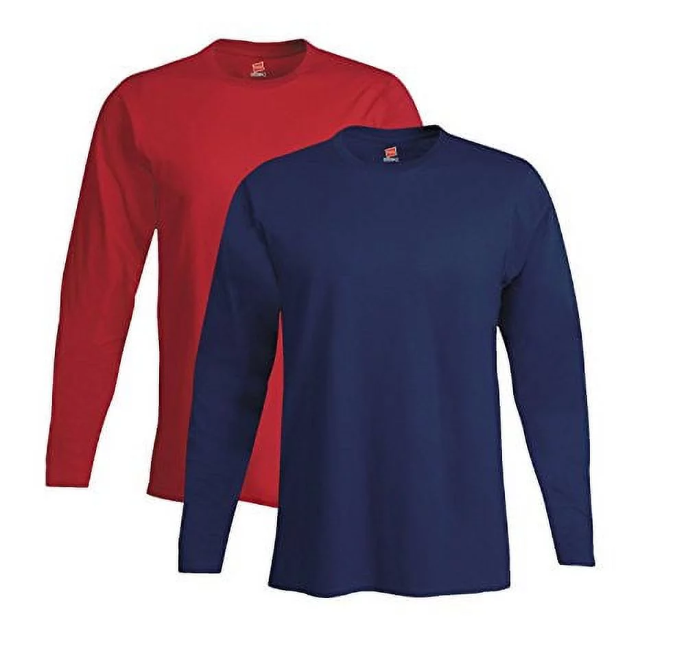Hanes mens 4.5 oz. 100 Ringspun Cotton nano-T Long-Sleeve T-Shirt498L-DEEP RED/NAVY-2XL Pack of 1