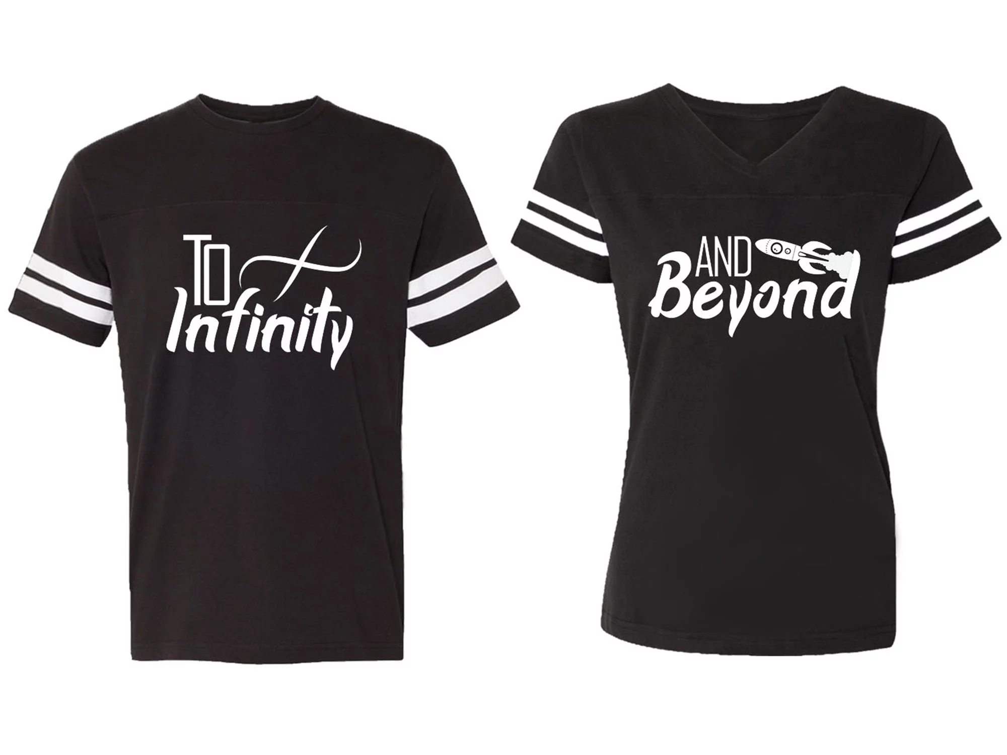 To Infinity & Beyond Matching Couple Cotton Jerseys (Men Black / Women Black) (Men M / Women XL)