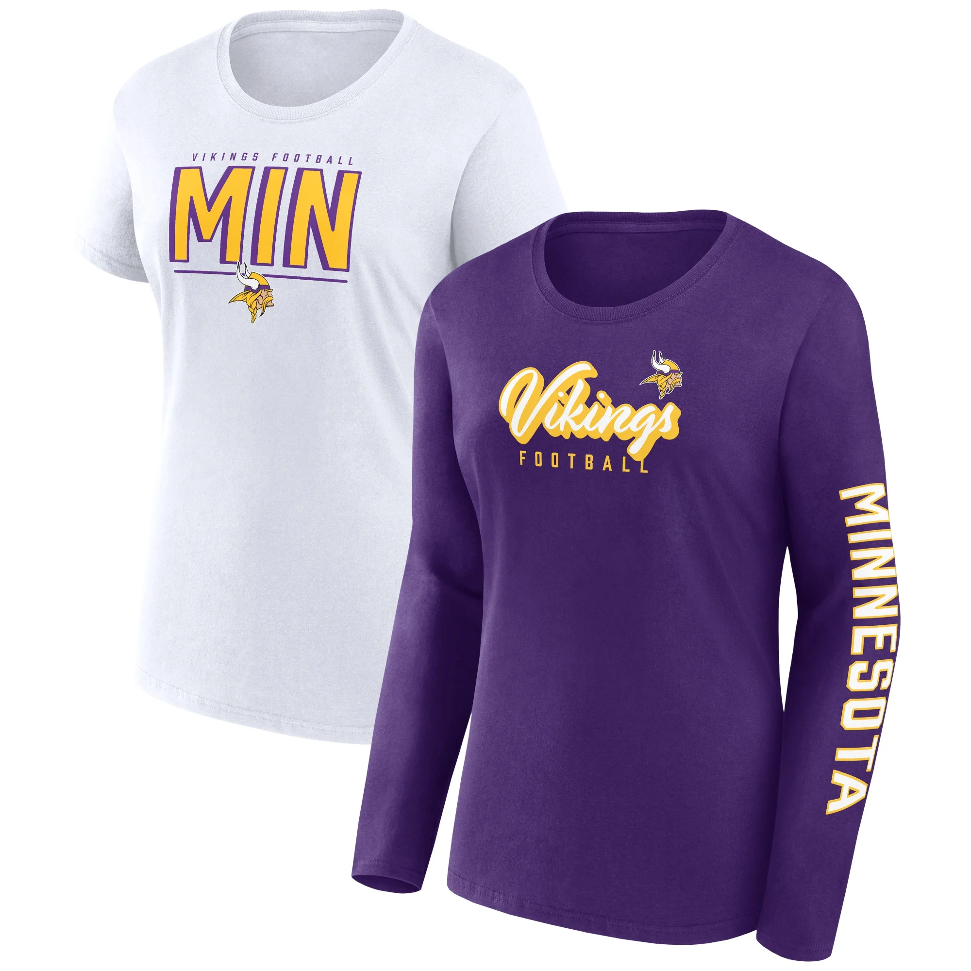Women's Fanatics Branded Purple/White Minnesota Vikings Two-Pack Combo Cheerleader-T-Shirt Set