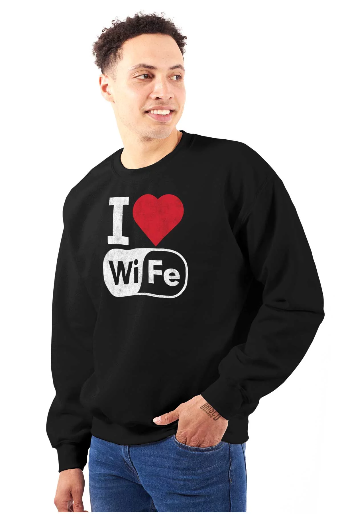 Love Wife Wi-Fi Funny Husband Married Men's Crewneck Sweatshirt Brisco Brands S