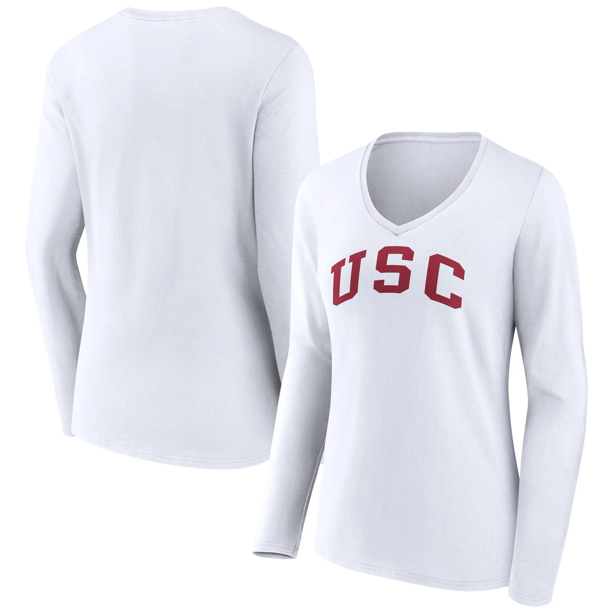 Women's Fanatics Branded White USC Trojans Basic Arch Long Sleeve V-Neck T-Shirt