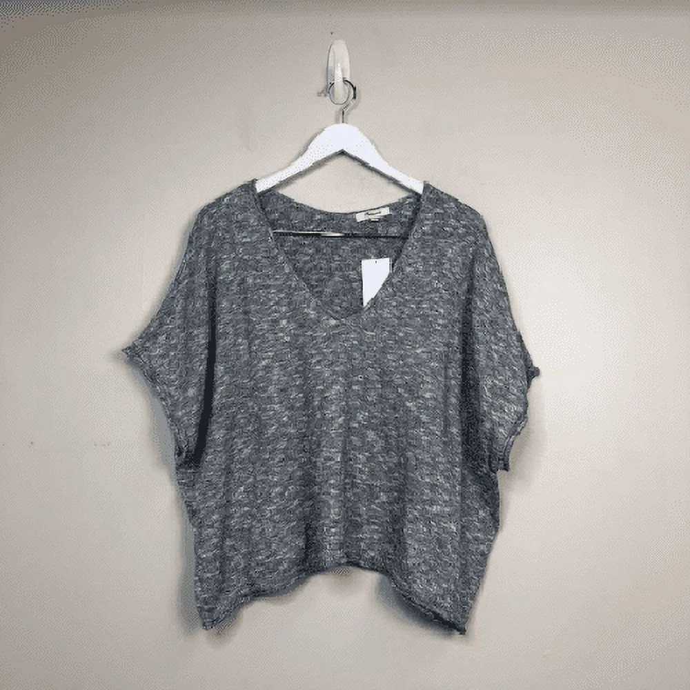 Madewell Women Marled Ellendale Short Sleeve V-Neck Sweater Tee Gray 2X, $60 NWT