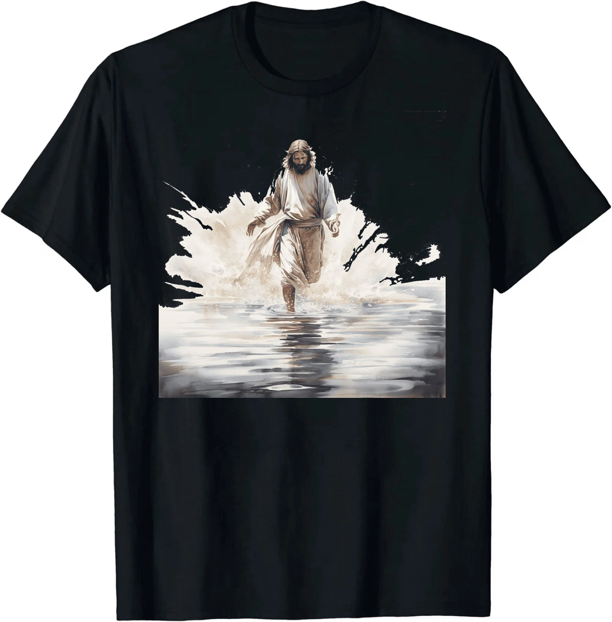 Divine Thanksgiving: Watercolor Art of Christ's Miraculous Walk on Water T-Shirt