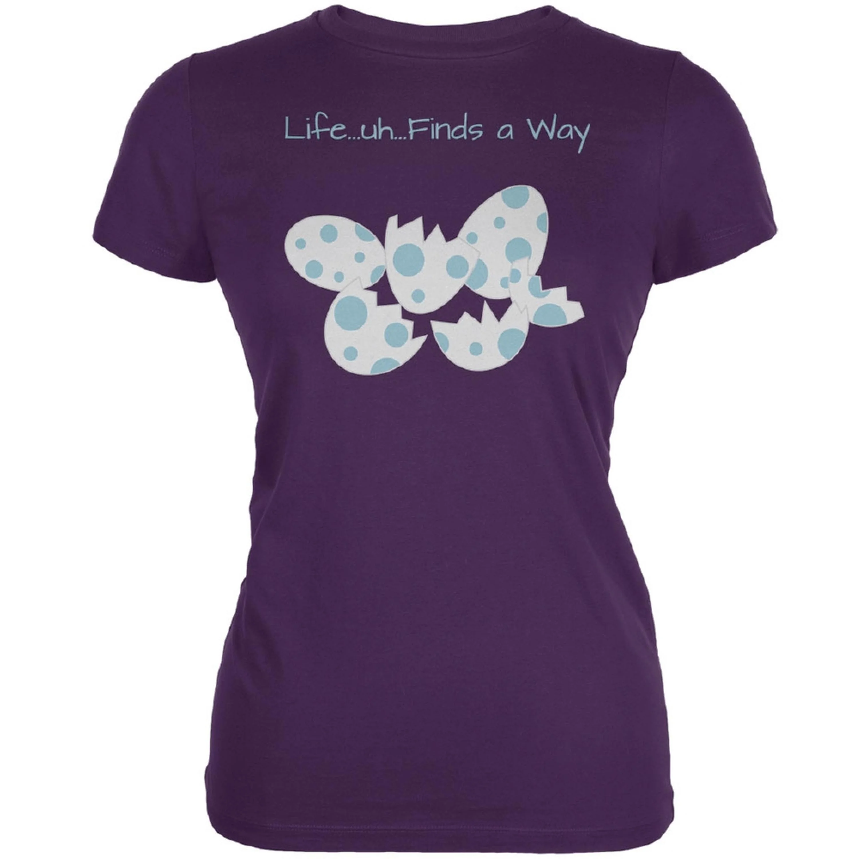 Jurassic Dino Eggs Life Finds a Way Purple Juniors Soft T-Shirt - 2X-Large