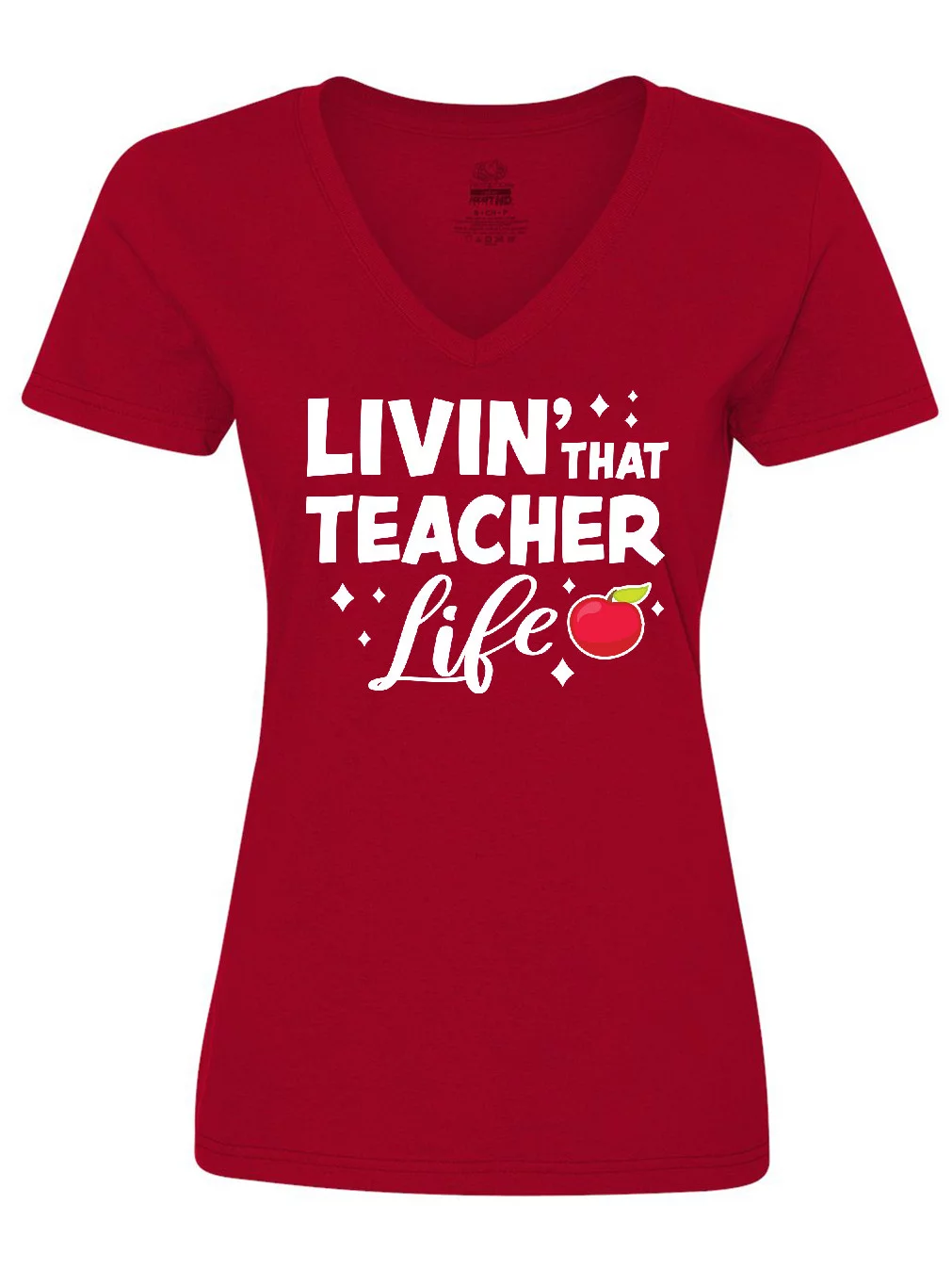 Inktastic Livin' That Teacher Life with Red Apple Women's V-Neck T-Shirt