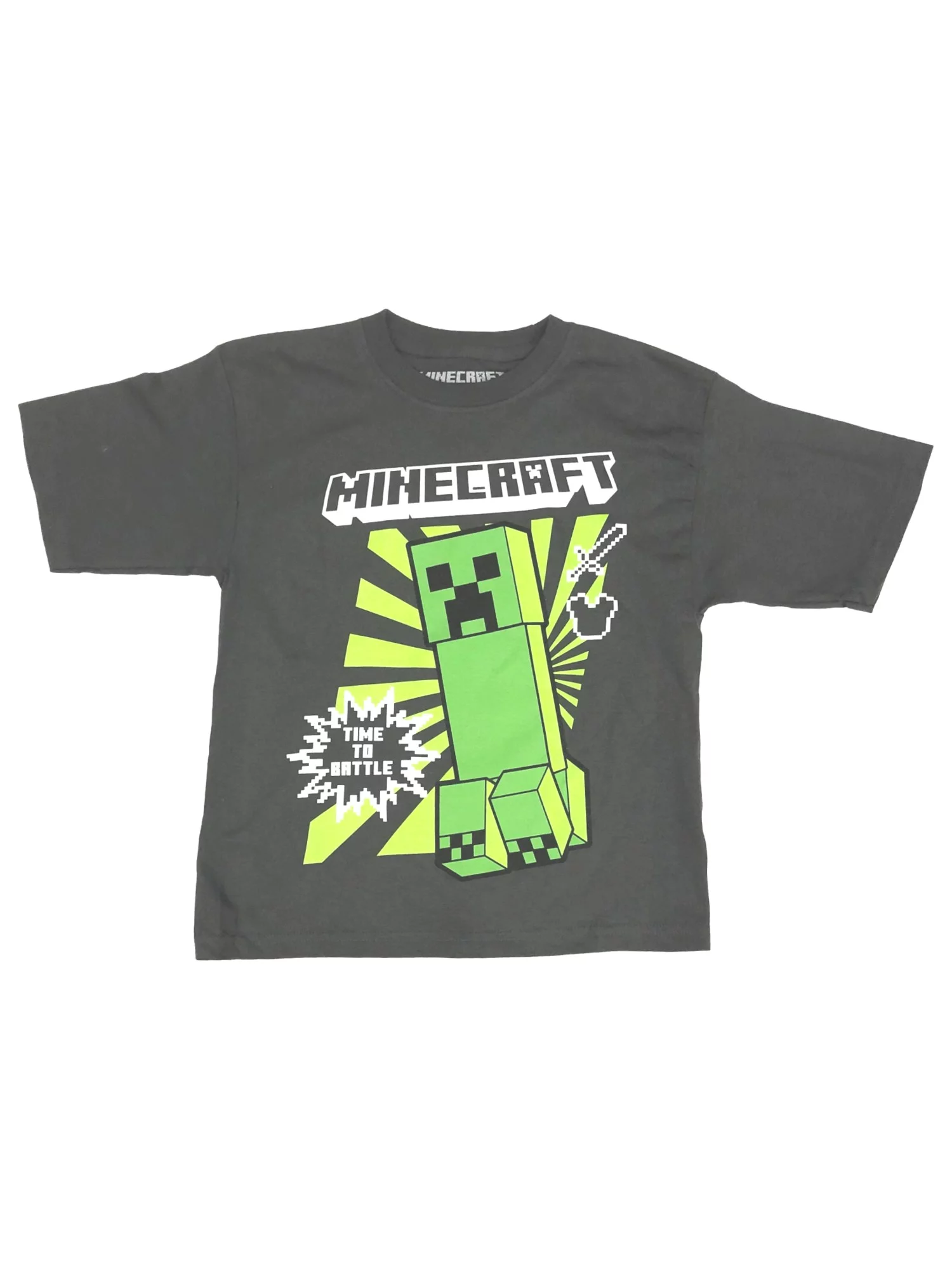 Minecraft Boys Gray Ready to Battle Tee Shirt Video Gamer T-Shirt Large (12)