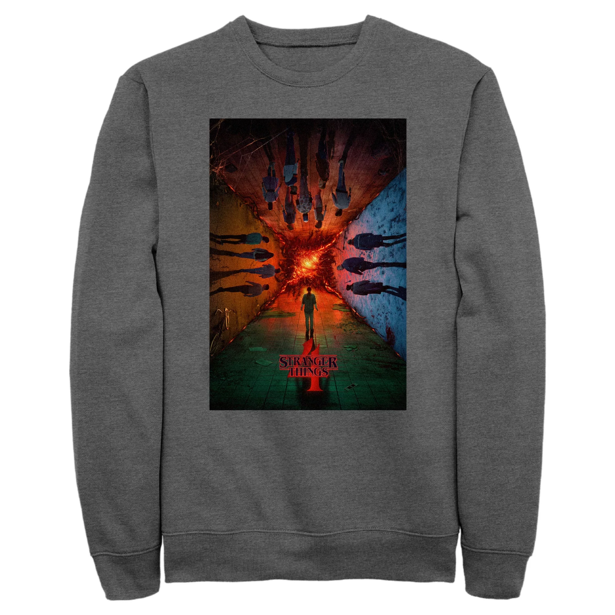 Men's Stranger Things The Rift Has Many Dimensions Poster Sweatshirt Charcoal Heather Medium