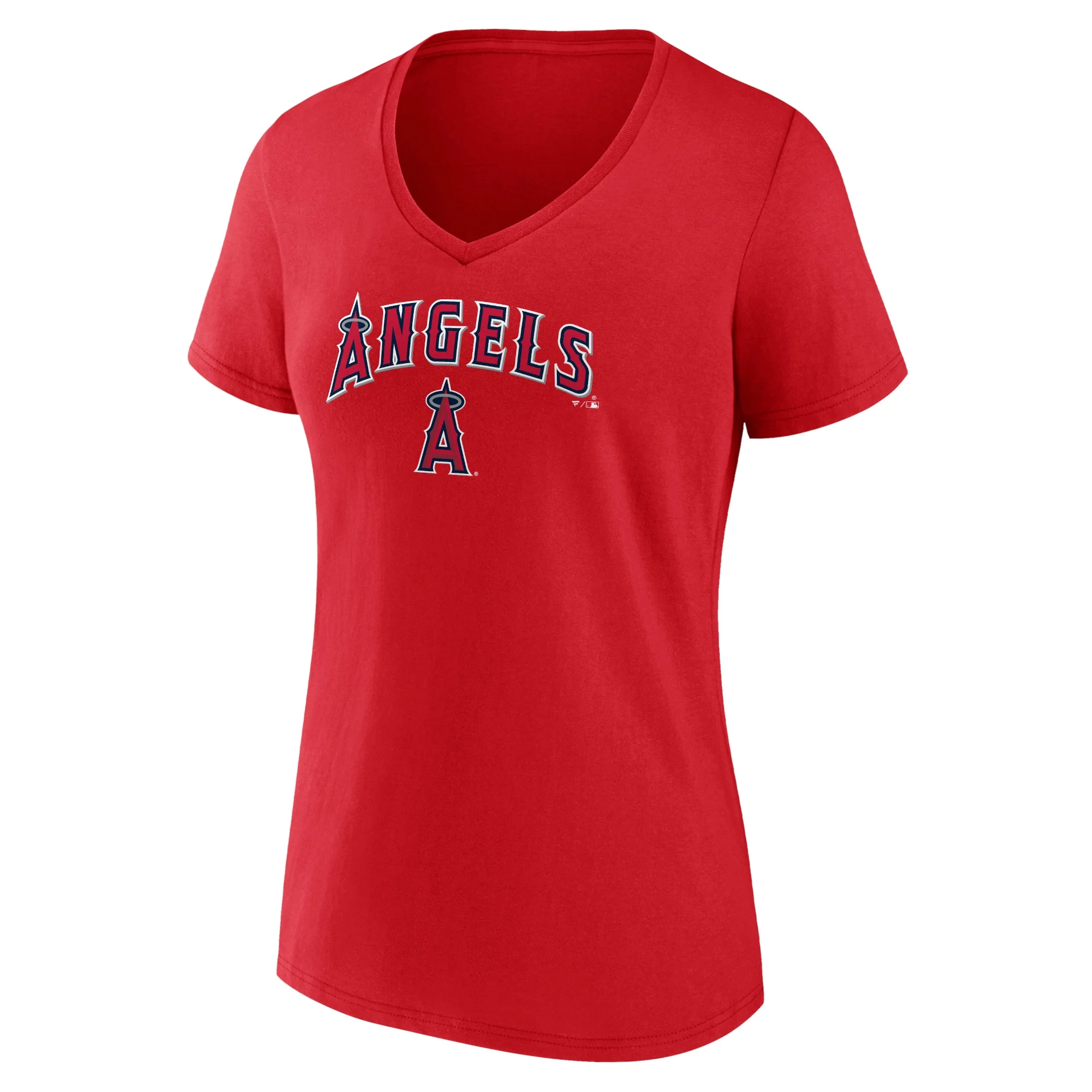 Women's Fanatics Branded Red Los Angeles Angels Team Lockup V-Neck T-Shirt