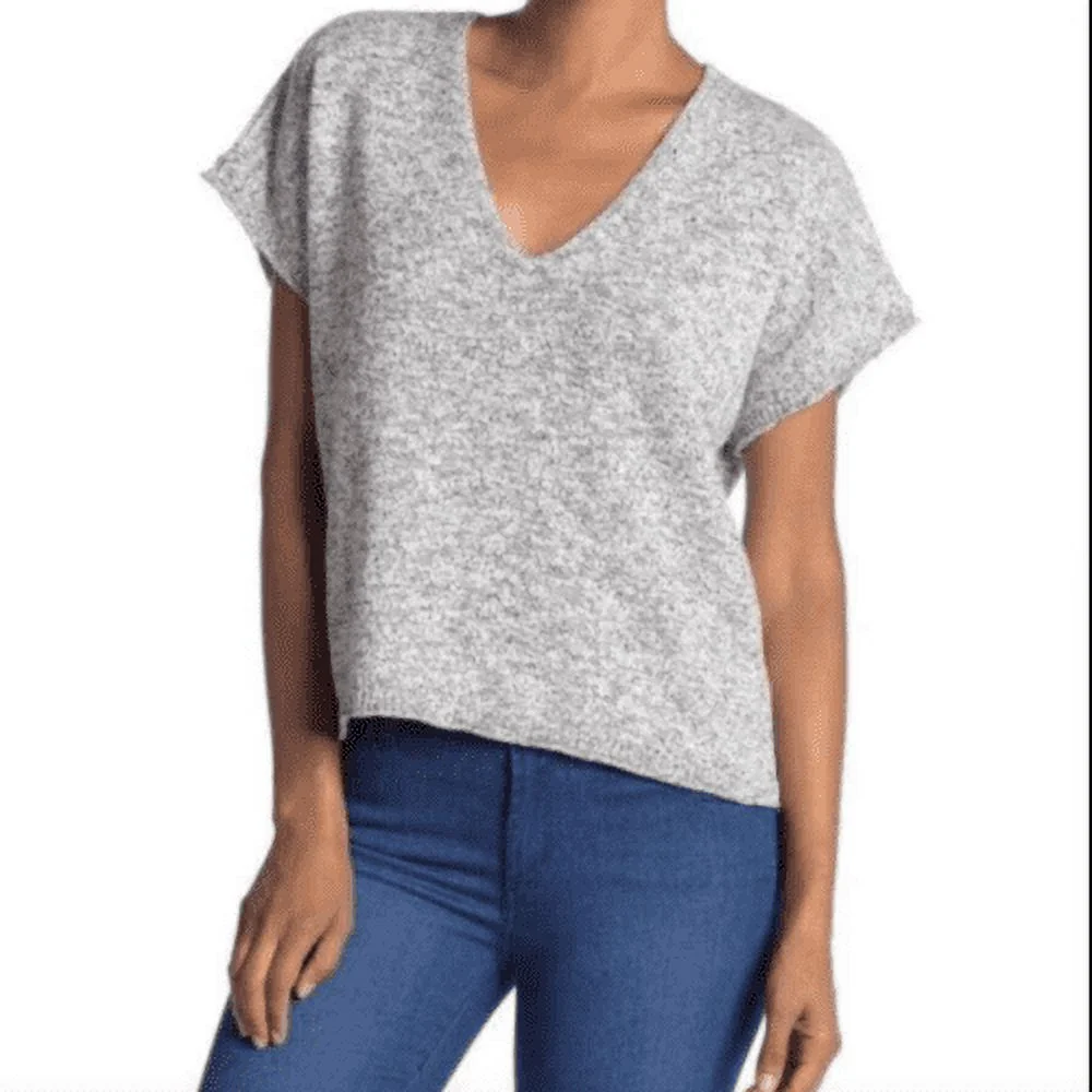 Madewell Women Marled Ellendale Short Sleeve V-Neck Sweater Tee Gray 2X, $60 NWT