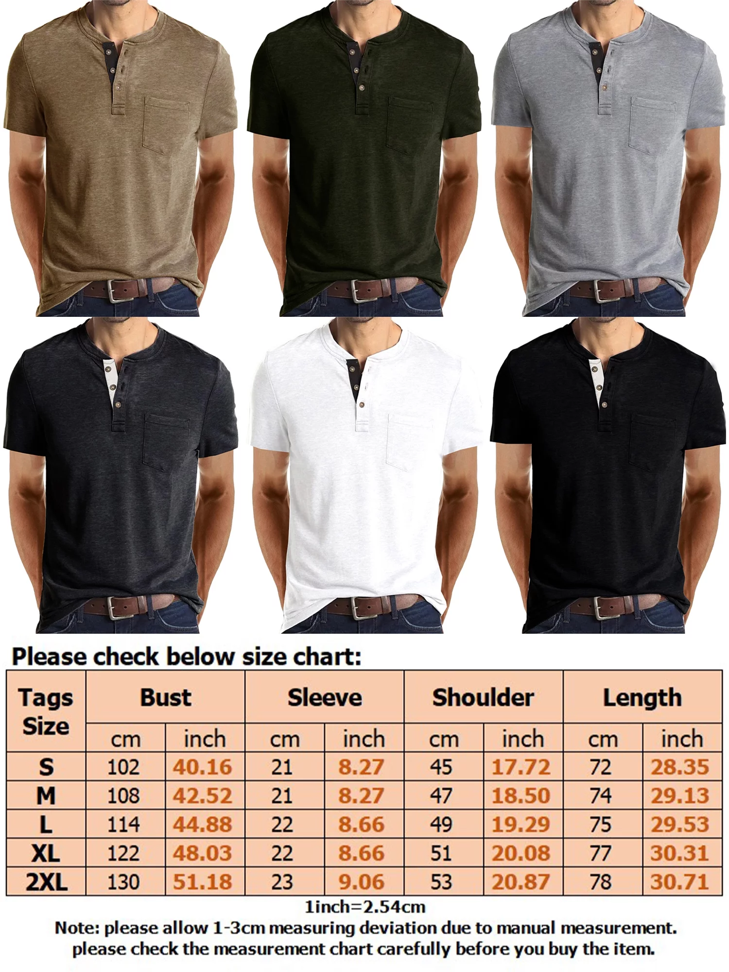 UKAP Mens Short Sleeve Henley Shirts Casual Crew Neck T Shirts Buttons Up Pullover Tops with Pocket
