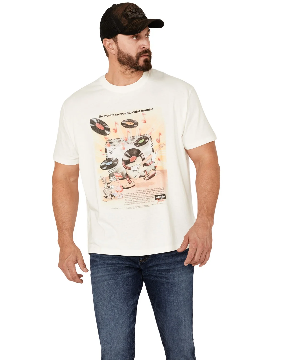 Wrangler Men's X Fender Dancing Record Vintage Graphic T-Shirt White Large US