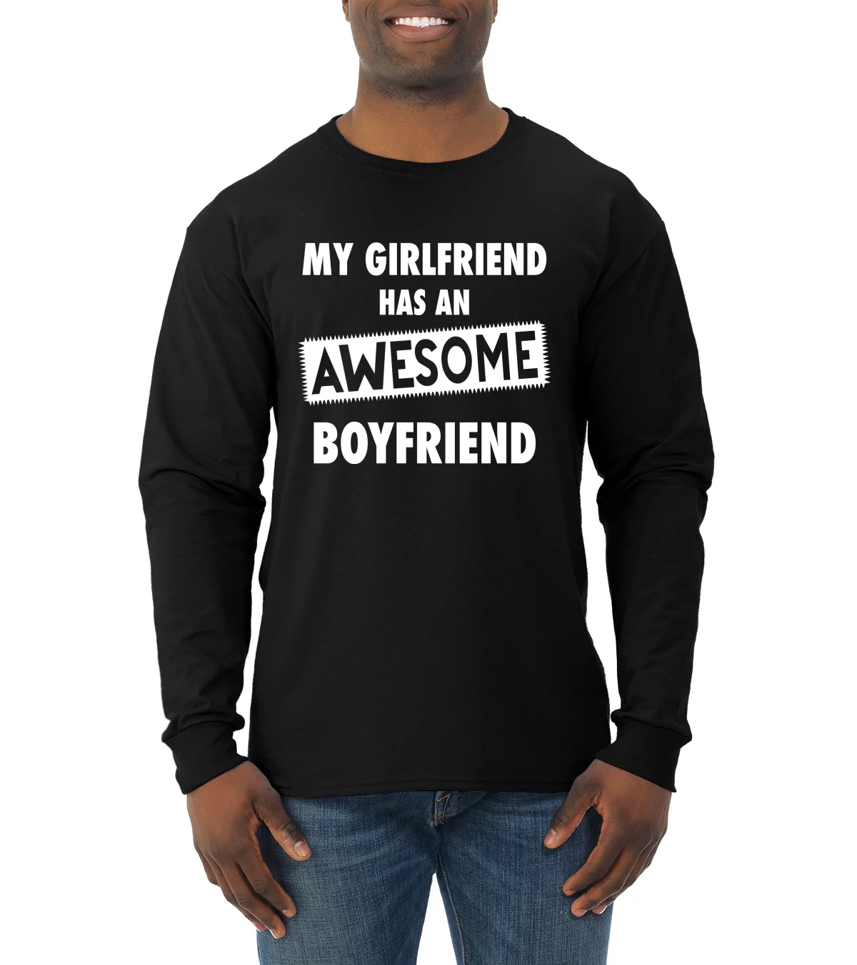 My Girlfriend Has An Awesome Boyfriend | Mens Humor Long Sleeve T-Shirt, Black, Small