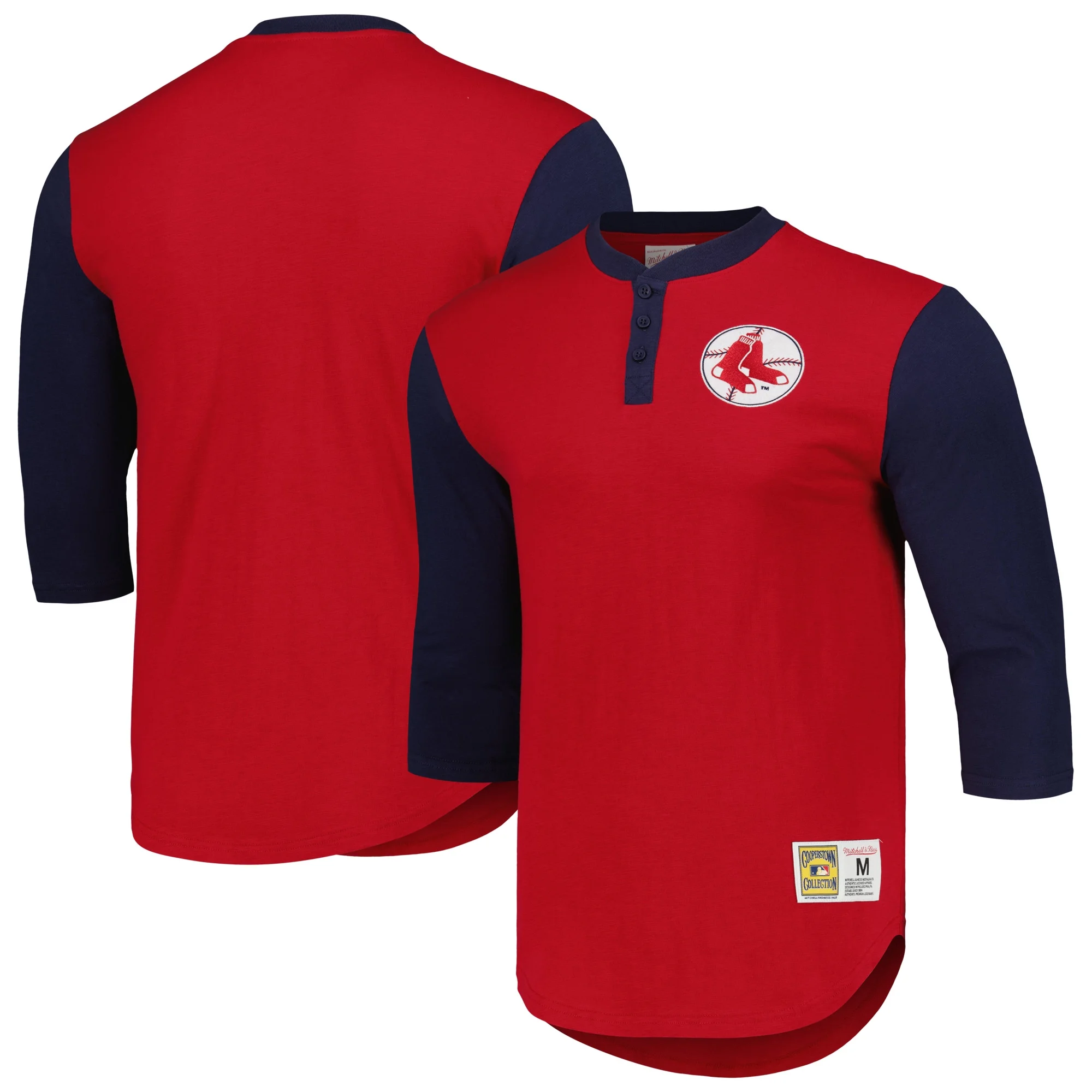 Men's Mitchell & Ness Red Boston Red Sox Cooperstown Collection Legendary Slub Henley 3/4-Sleeve T-Shirt
