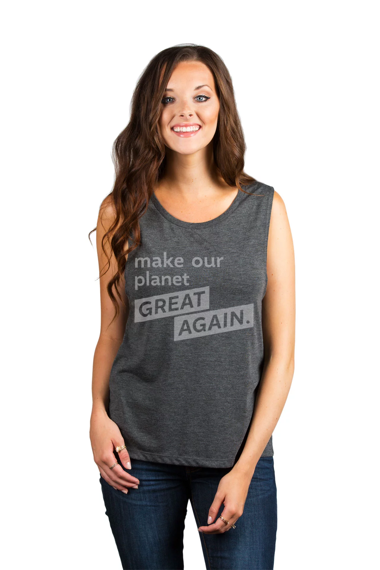 Thread Tank Make Our Planet Great Again Women's Sleeveless Muscle Tank Top Charcoal 2X-Large