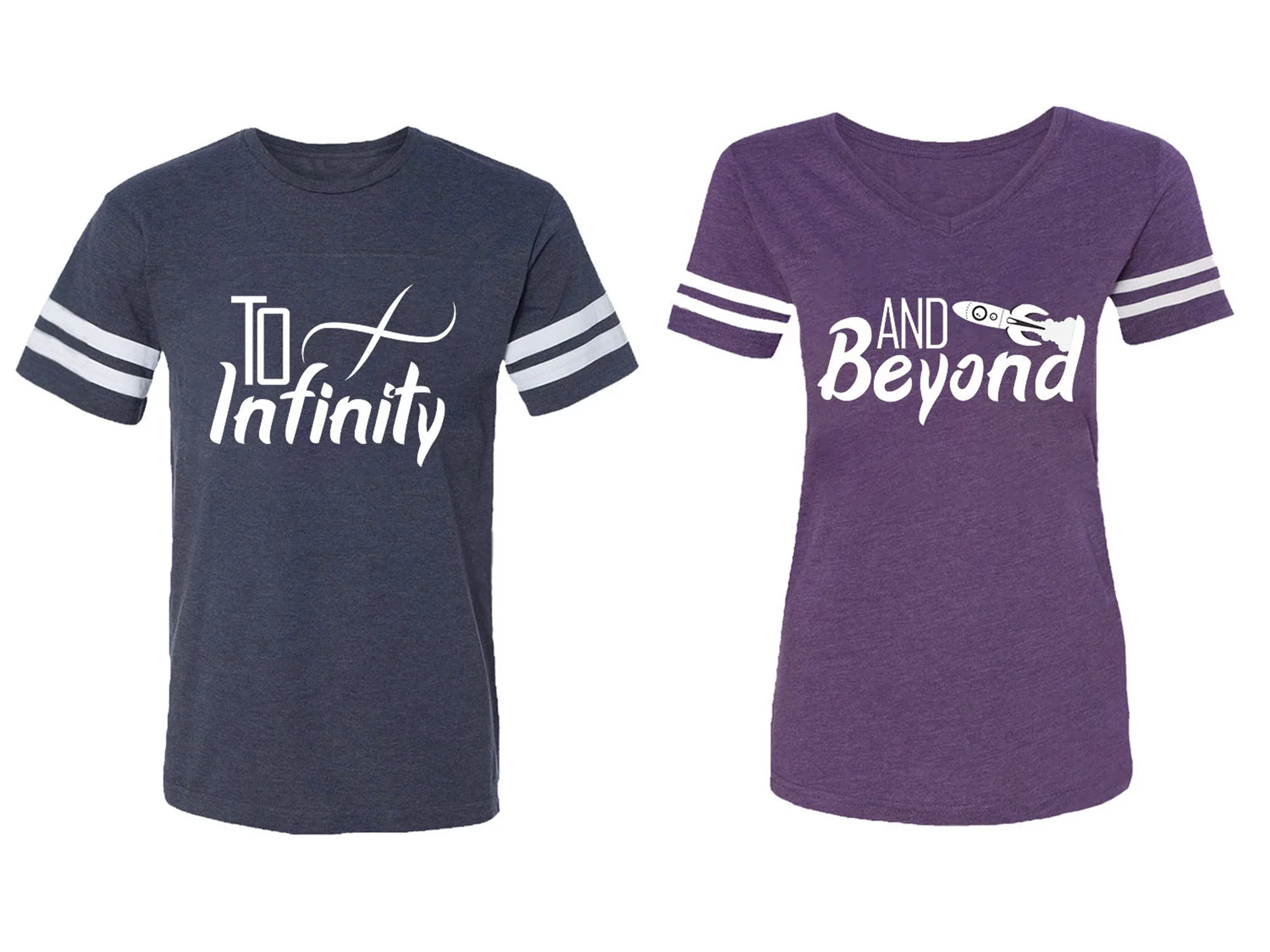 To Infinity & Beyond Matching Couple Cotton Jerseys (Men Navy / Women Purple) (Men XXL / Women M)