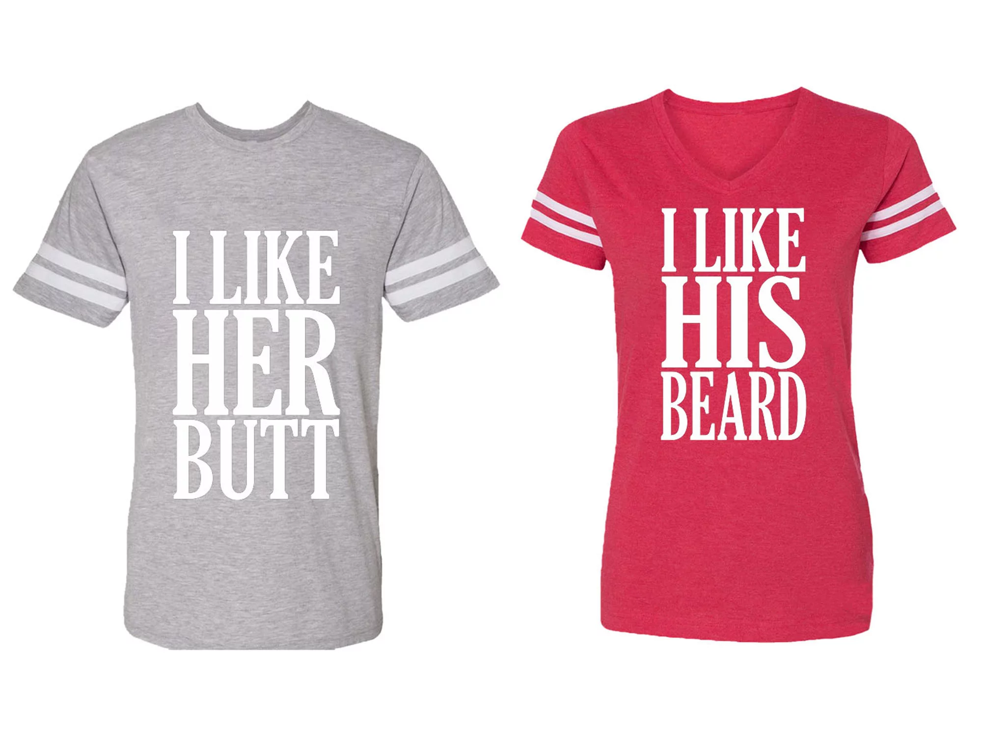 I Like Her But His Beared Matching Couple Cotton Jerseys (Men Heather / Women Red) (Men S / Women L)