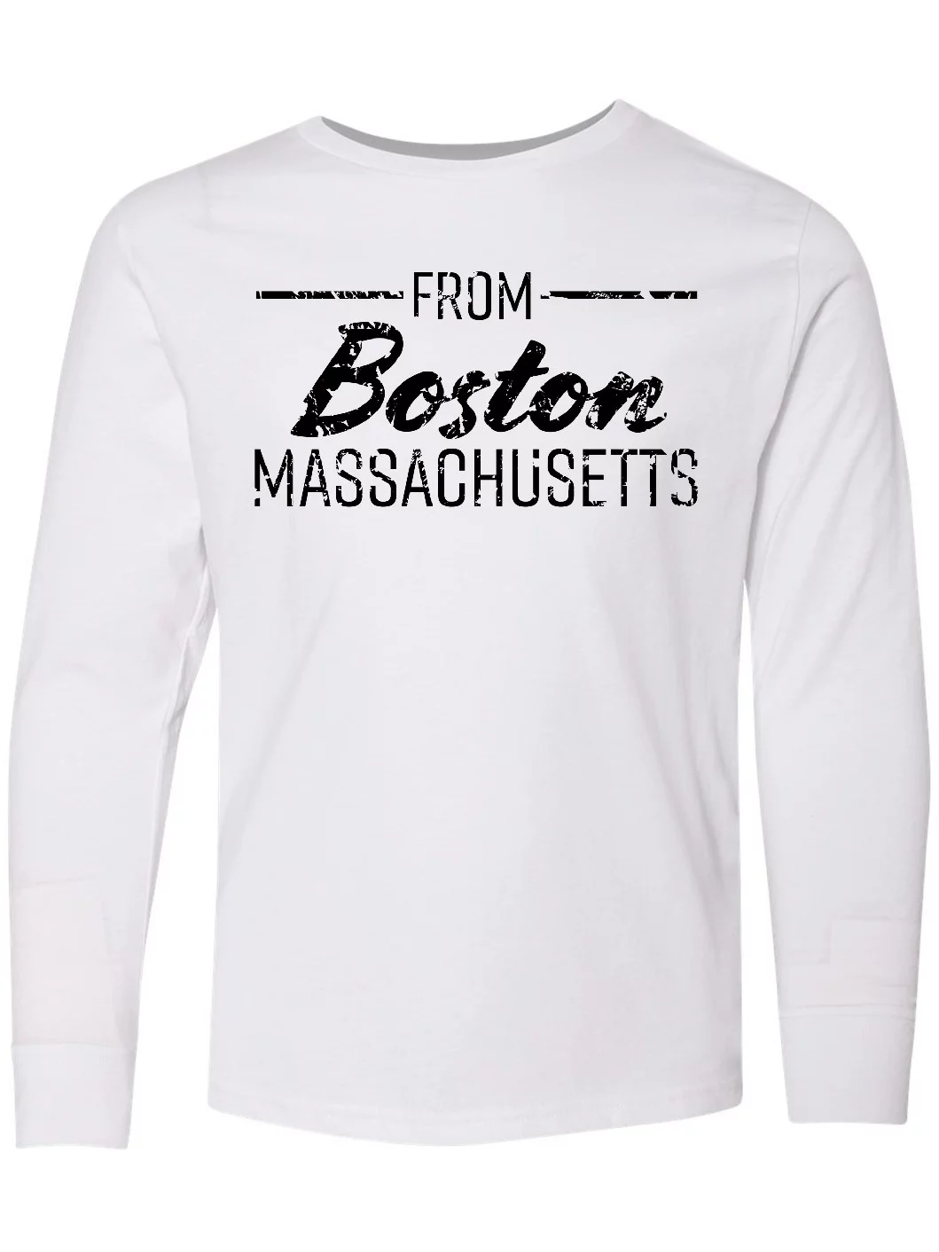 Inktastic From Boston Massachusetts in Black Distressed Text Long Sleeve Youth T-Shirt