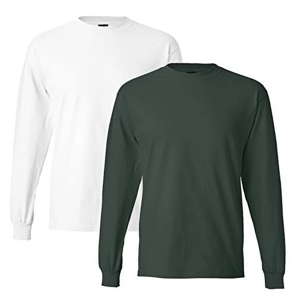 Hanes mens 6.1 oz. Long-Sleeve Beefy-T5186-DEEP FOREST/WHITE-L Pack of 1