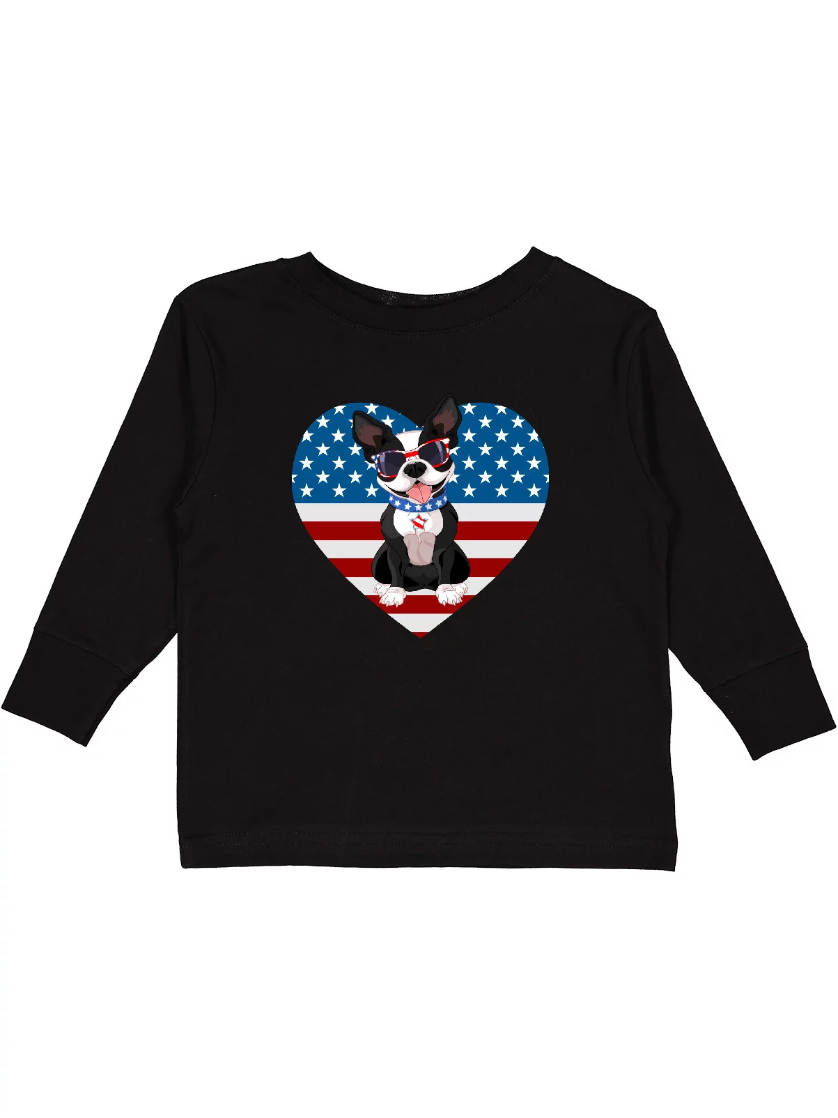 Inktastic Boston Terrier Dog US Flag July 4th Boys or Girls Long Sleeve Toddler T-Shirt