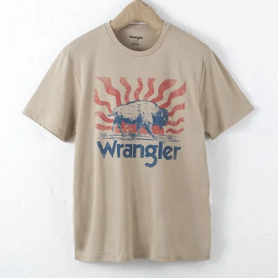 Wrangler Men's Buffalo Logo Short Sleeve Graphic Print T-Shirt Tan XX-Large US