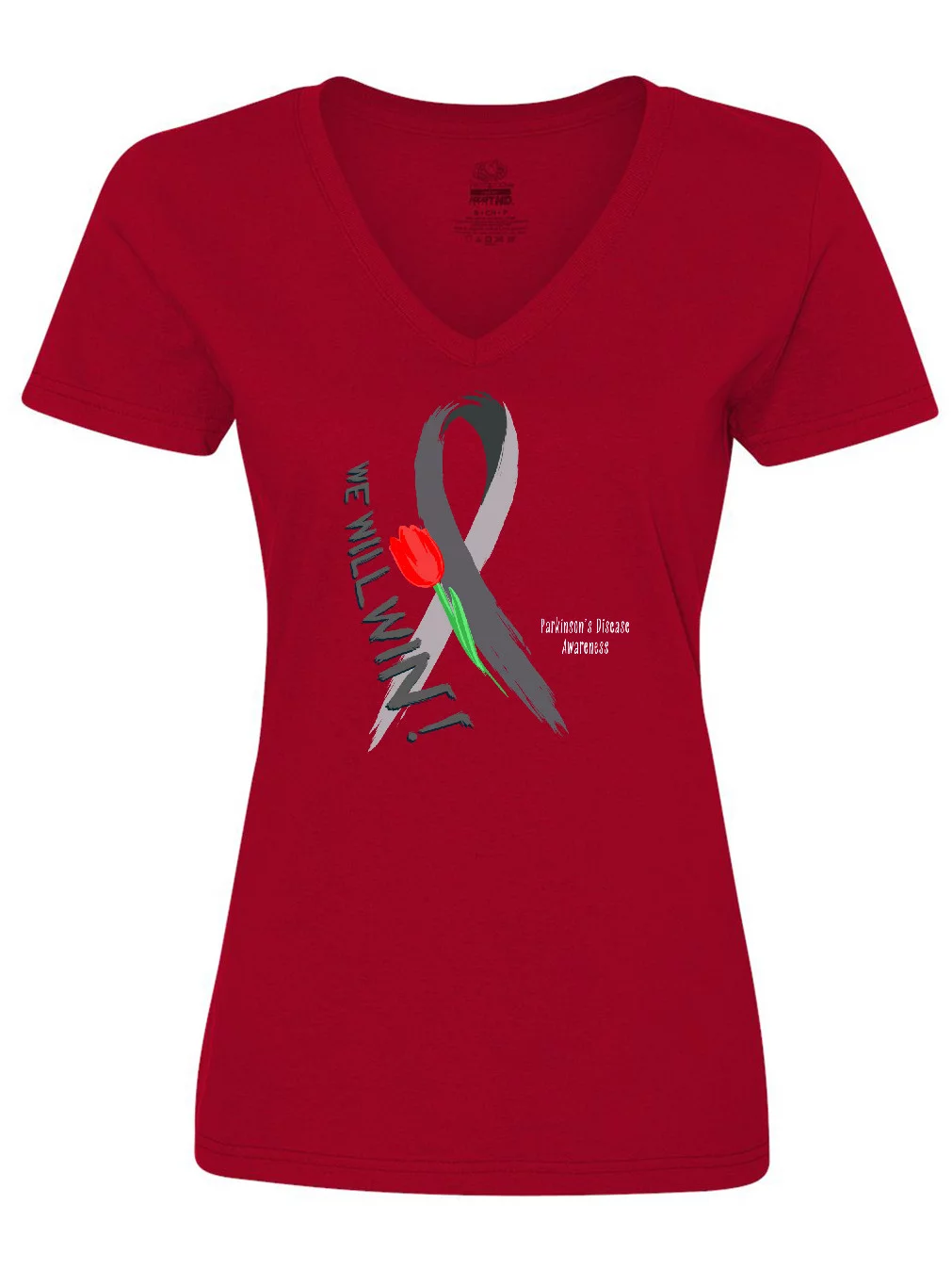 Inktastic We Will Win Parkinson's Disease Awareness with Red Tulip Women's V-Neck T-Shirt