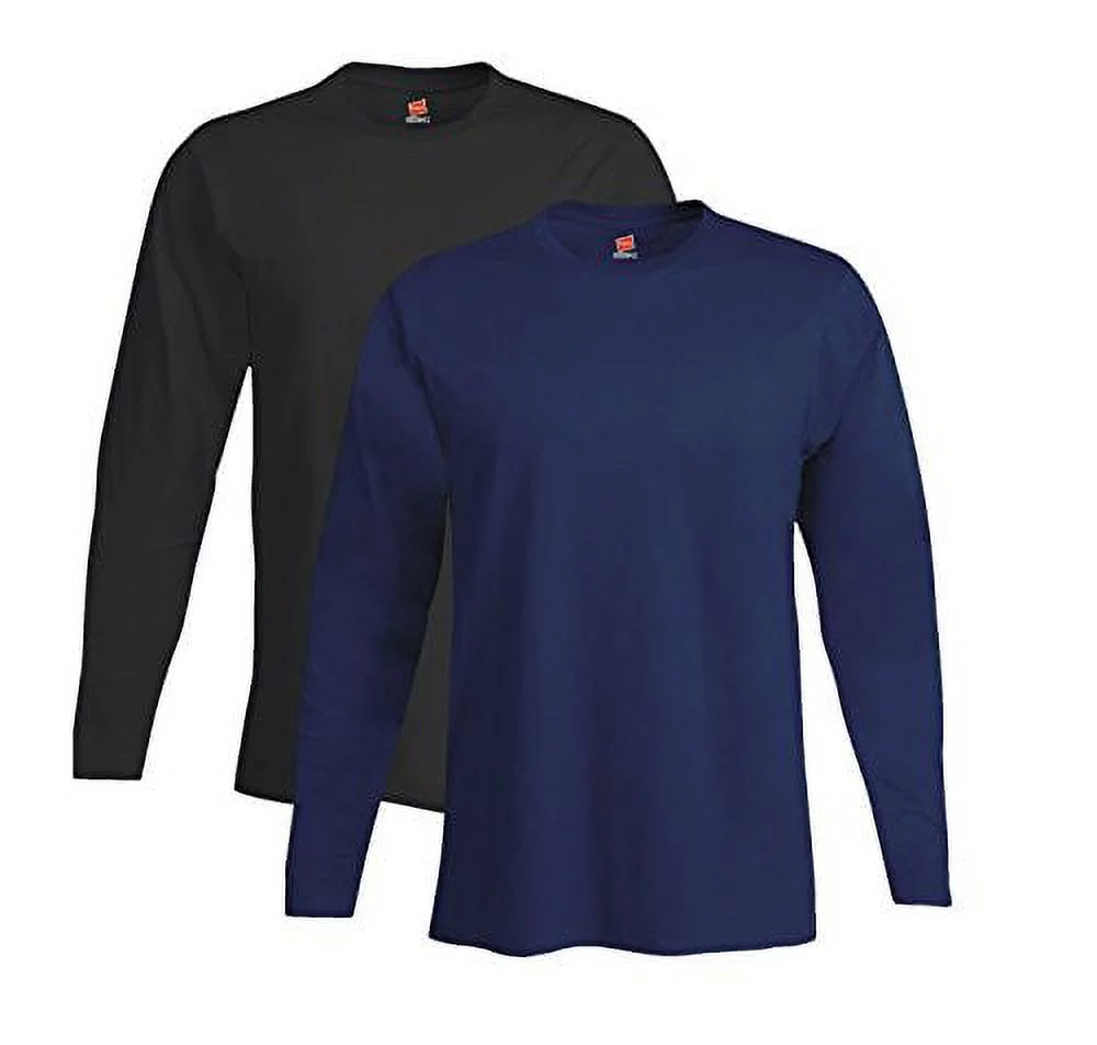 Hanes mens 4.5 oz. 100 Ringspun Cotton nano-T Long-Sleeve T-Shirt498L-BLACK/NAVY-2XL Pack of 1