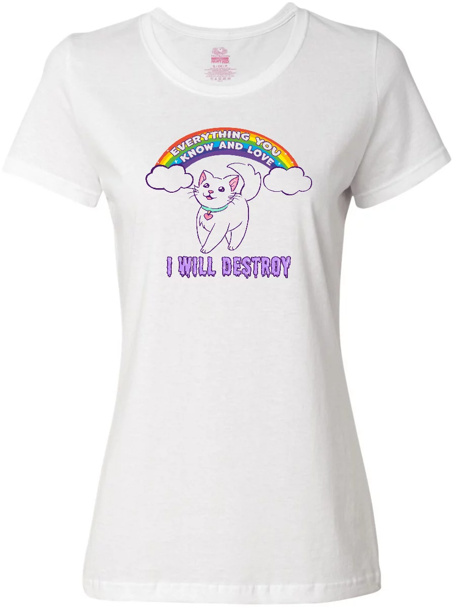 Inktastic I Will Destroy Everything You Know and Love Rainbow Kitty Women's T-Shirt