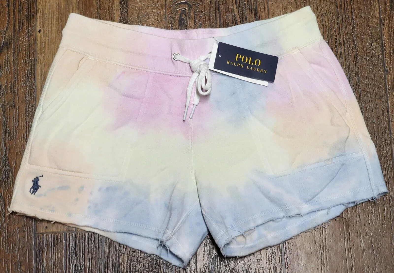 Polo Ralph Lauren Women's TIE DYE PINK Fleece Shorts Blue Pony, Size Medium