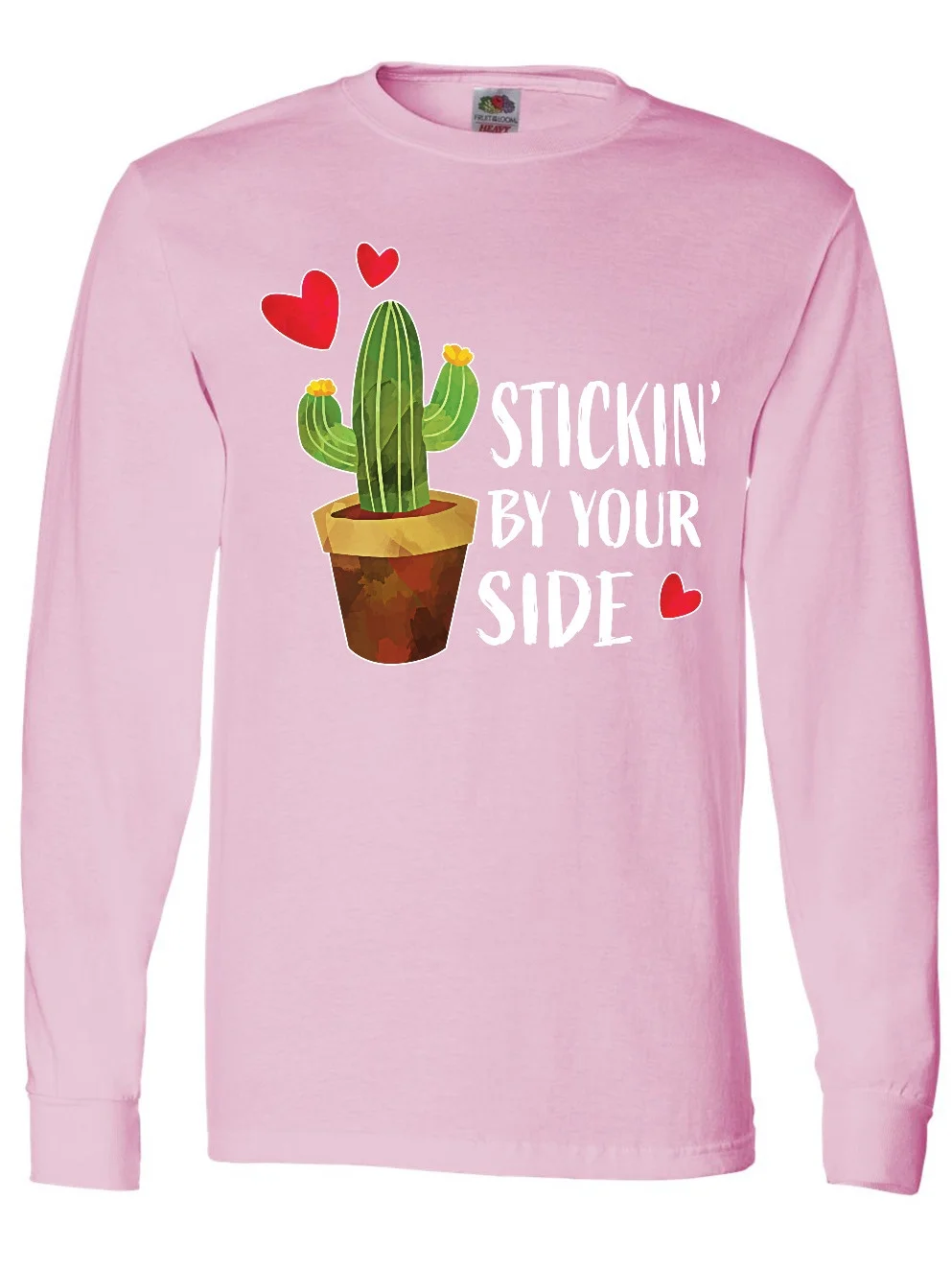 Inktastic Valentines Day Stickin by Your Side with Cactus and Hearts Long Sleeve T-Shirt