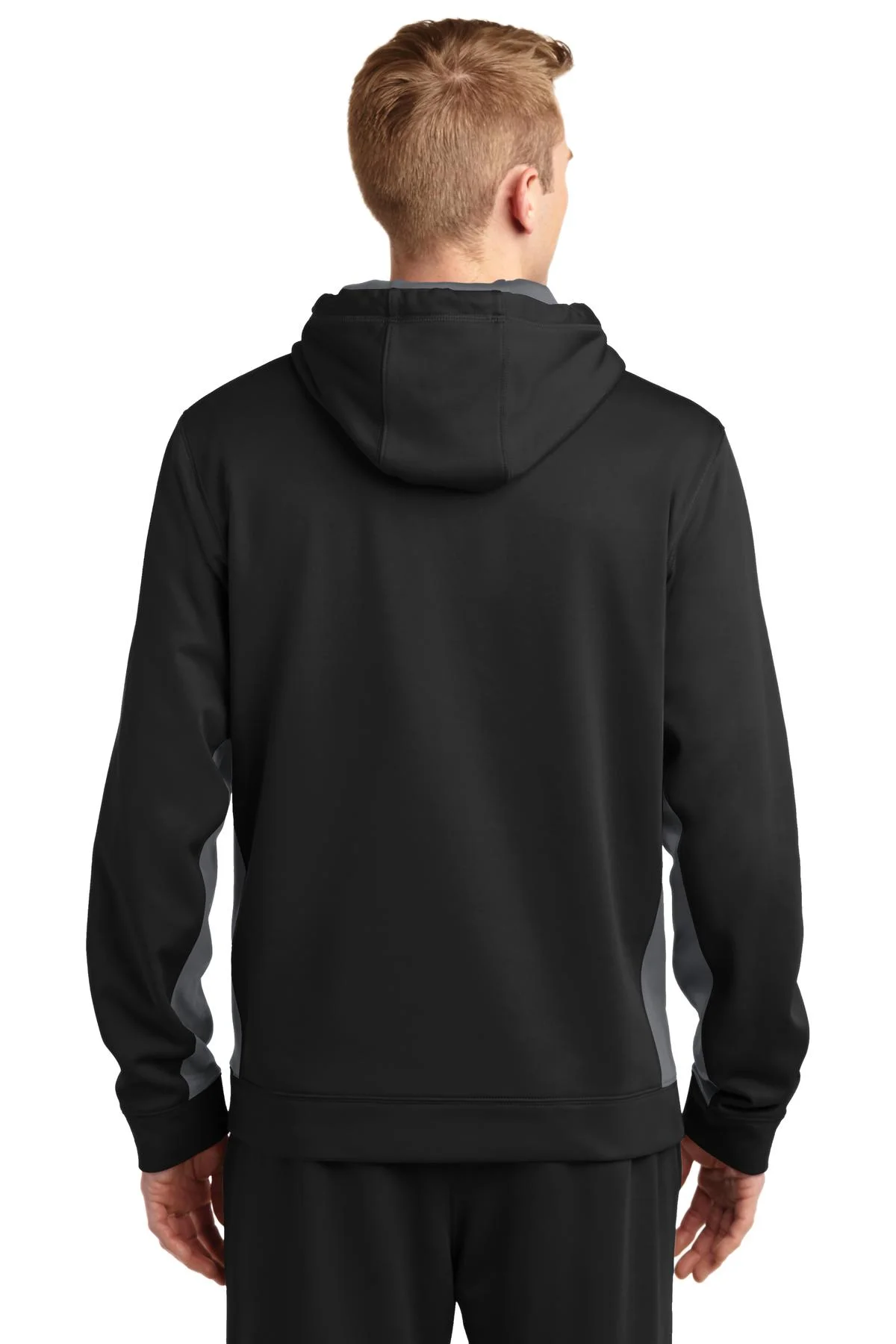 Sport-Tek Sport Wick Fleece Colorblock Hooded Pullover-L (Black/ Dark Smoke Grey)