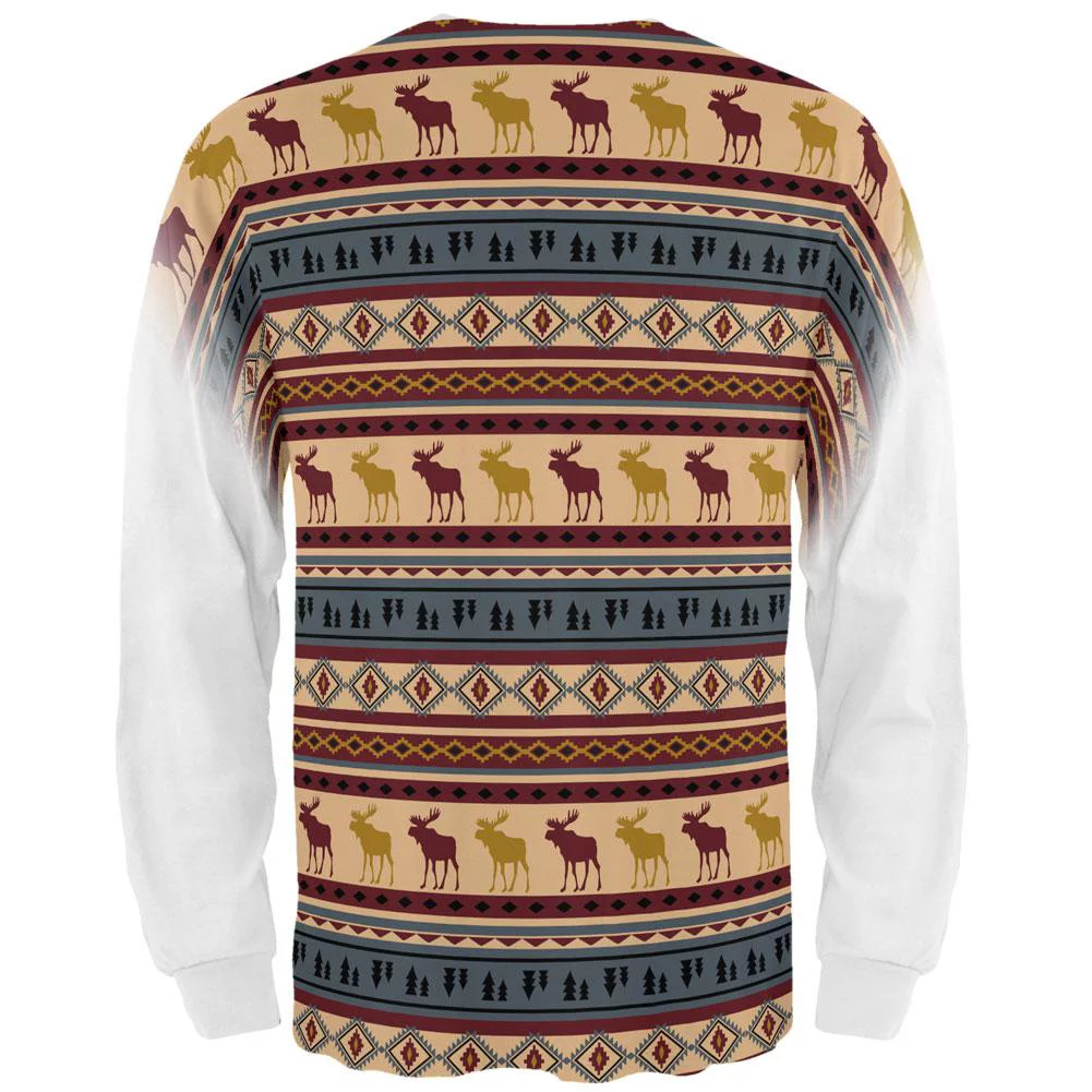 Autumn Moose Adirondack Pattern All Over Mens Long Sleeve T Shirt Multi MD