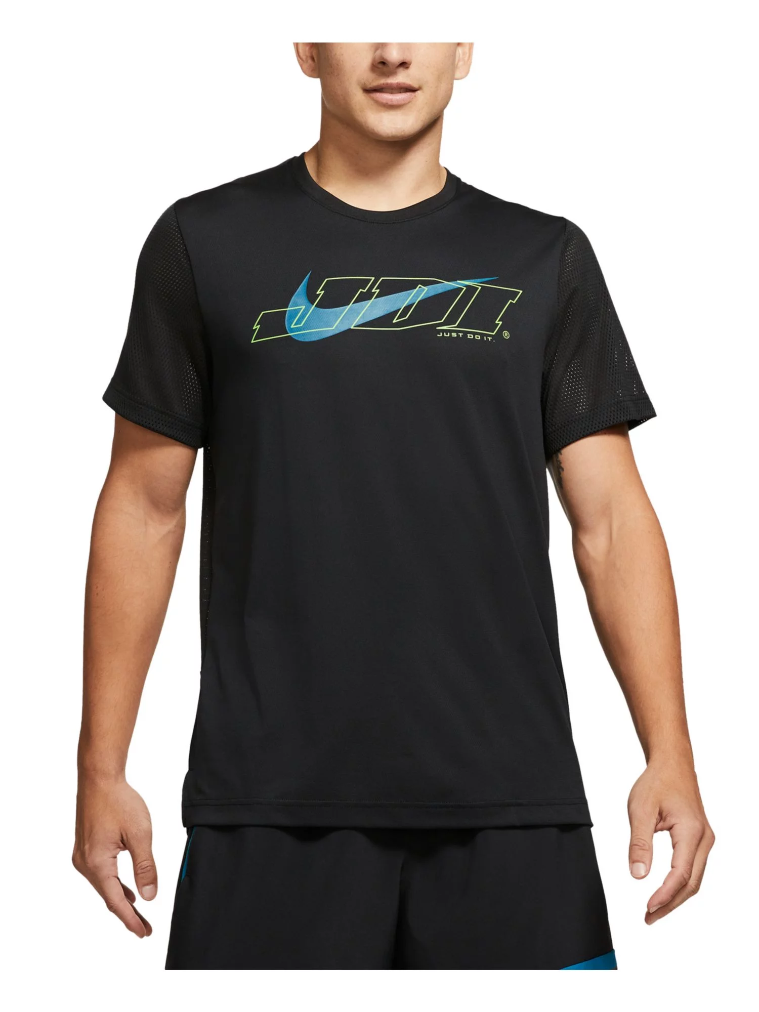 NIKE Mens Clash Black Lightweight, Logo Graphic Crew Neck Mesh Mesh Shirt XL