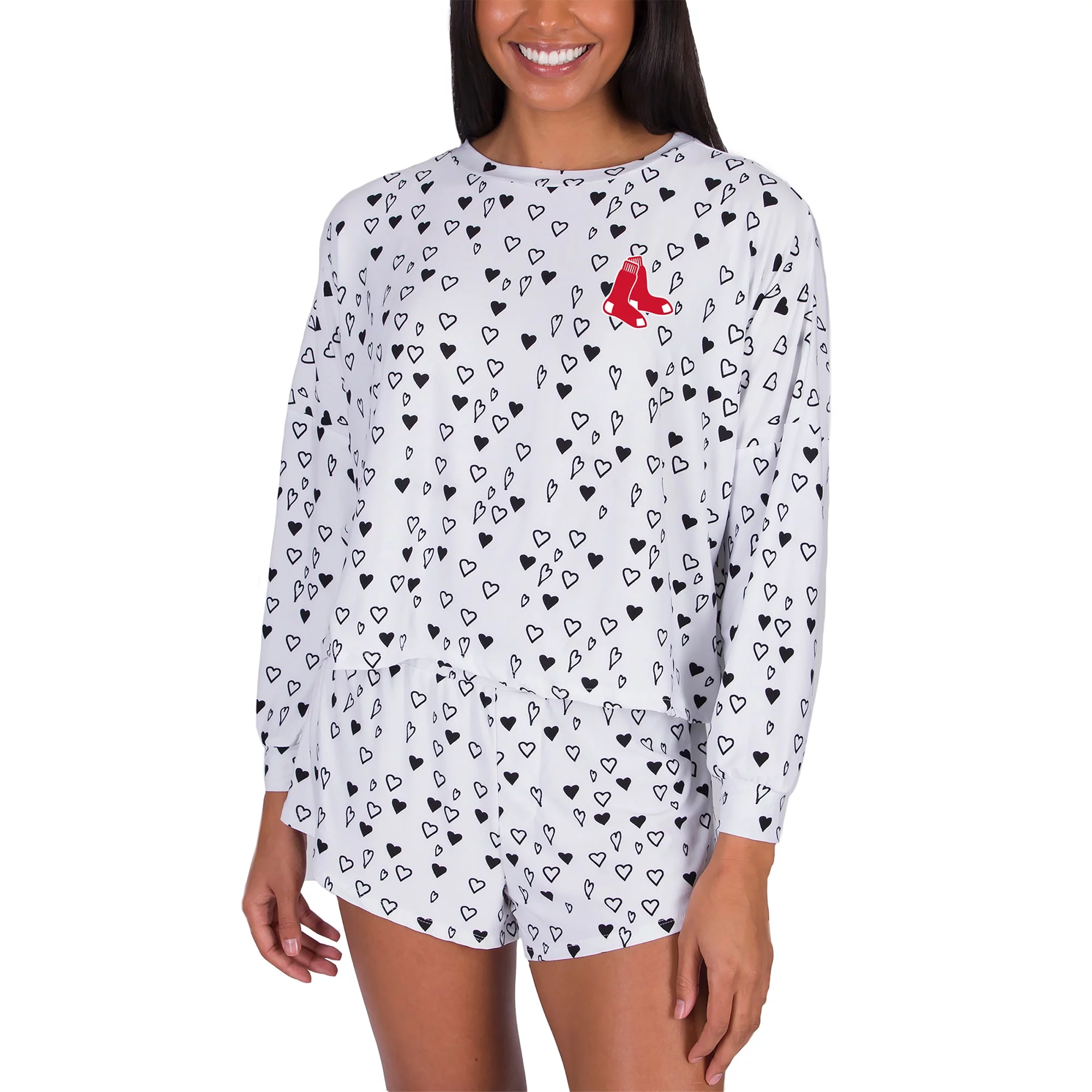 Women's Concepts Sport White Boston Red Sox Epiphany Long Sleeve Top & Shorts Set