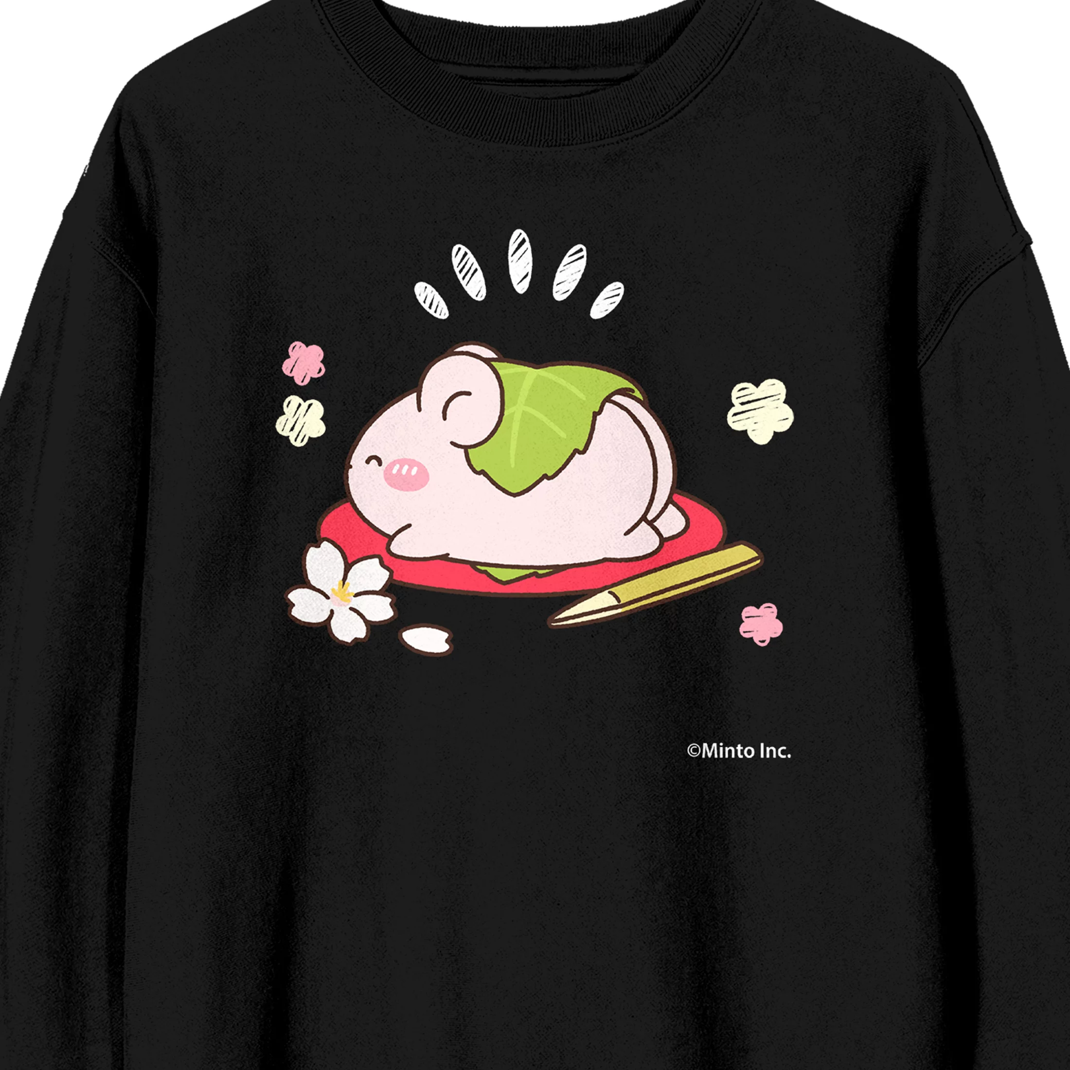 Mimi & Neko Nezu Chan On Lily Crew Neck Long Sleeve Men's Black Sweatshirt-3XL