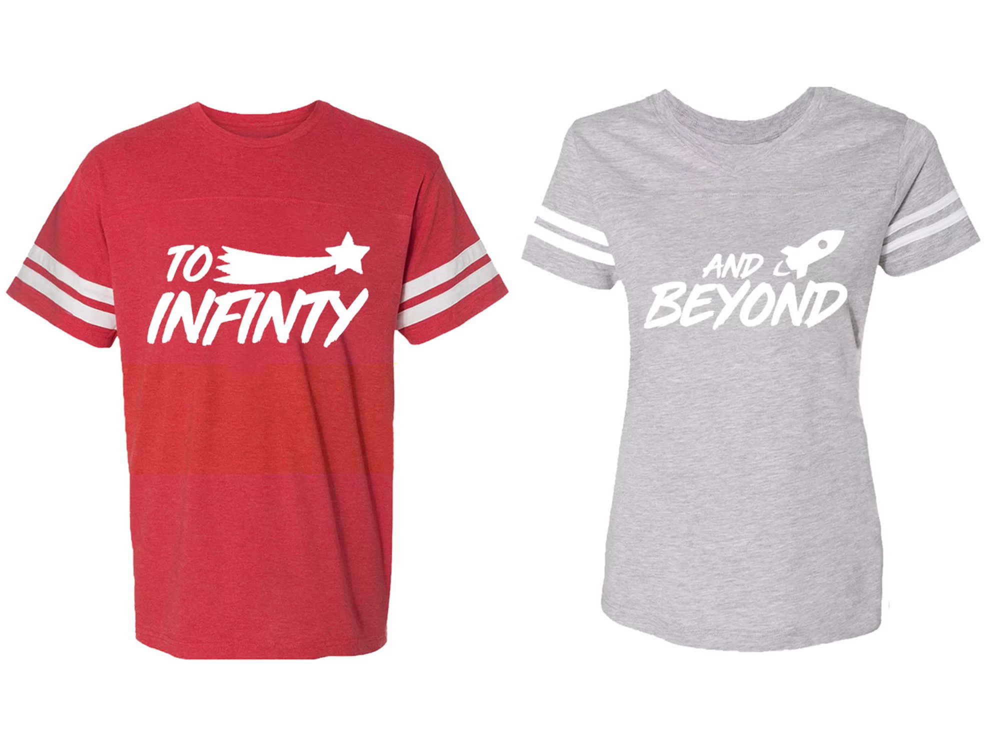 To Infinity and Beyond Matching Couple Cotton Jerseys (Men Red / Women Heather) (Men S / Women XXL)