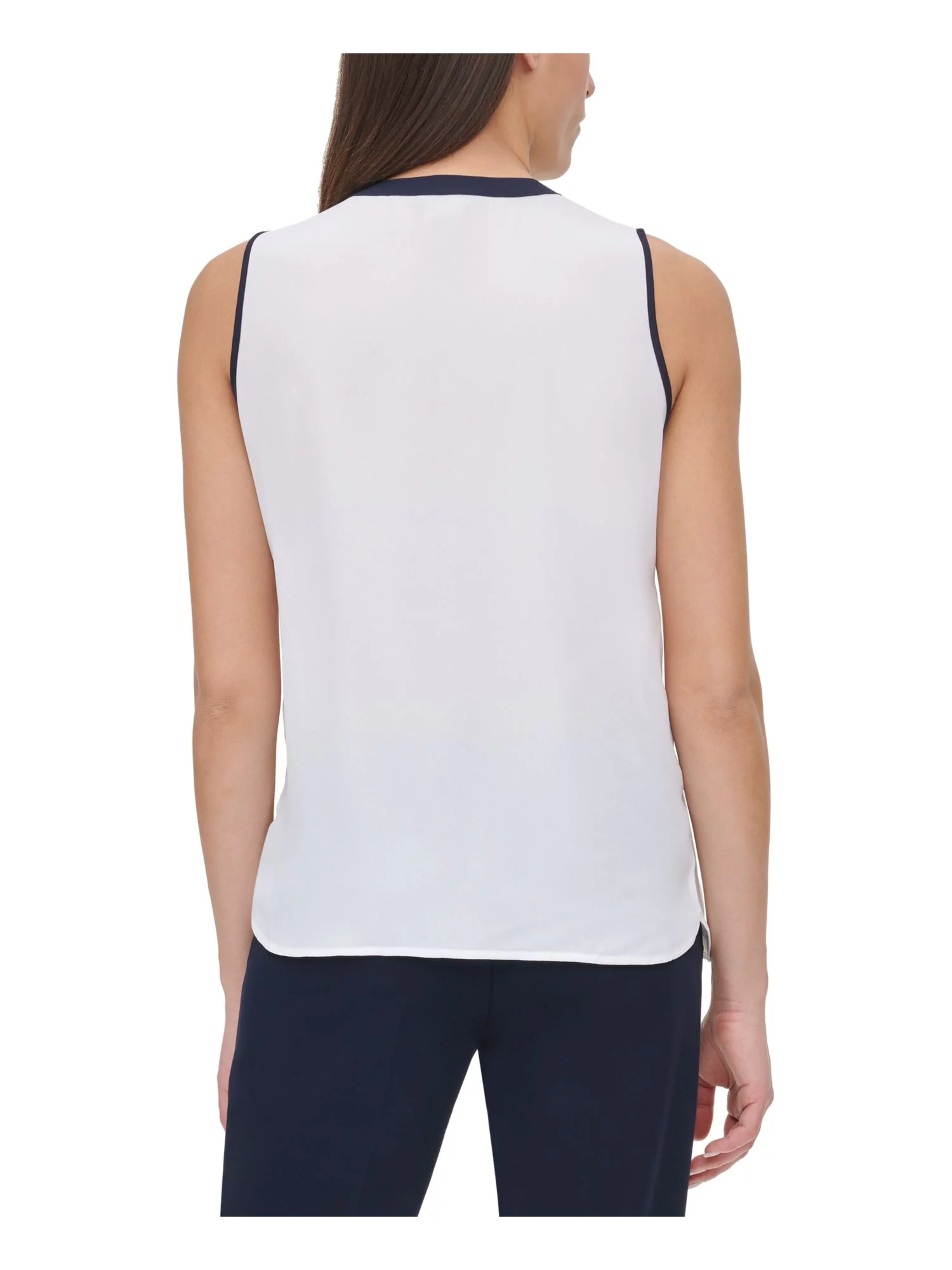 Tommy Hilfiger Women's Contrast-Trim Pleated-Shoulder Top White Size Extra Large