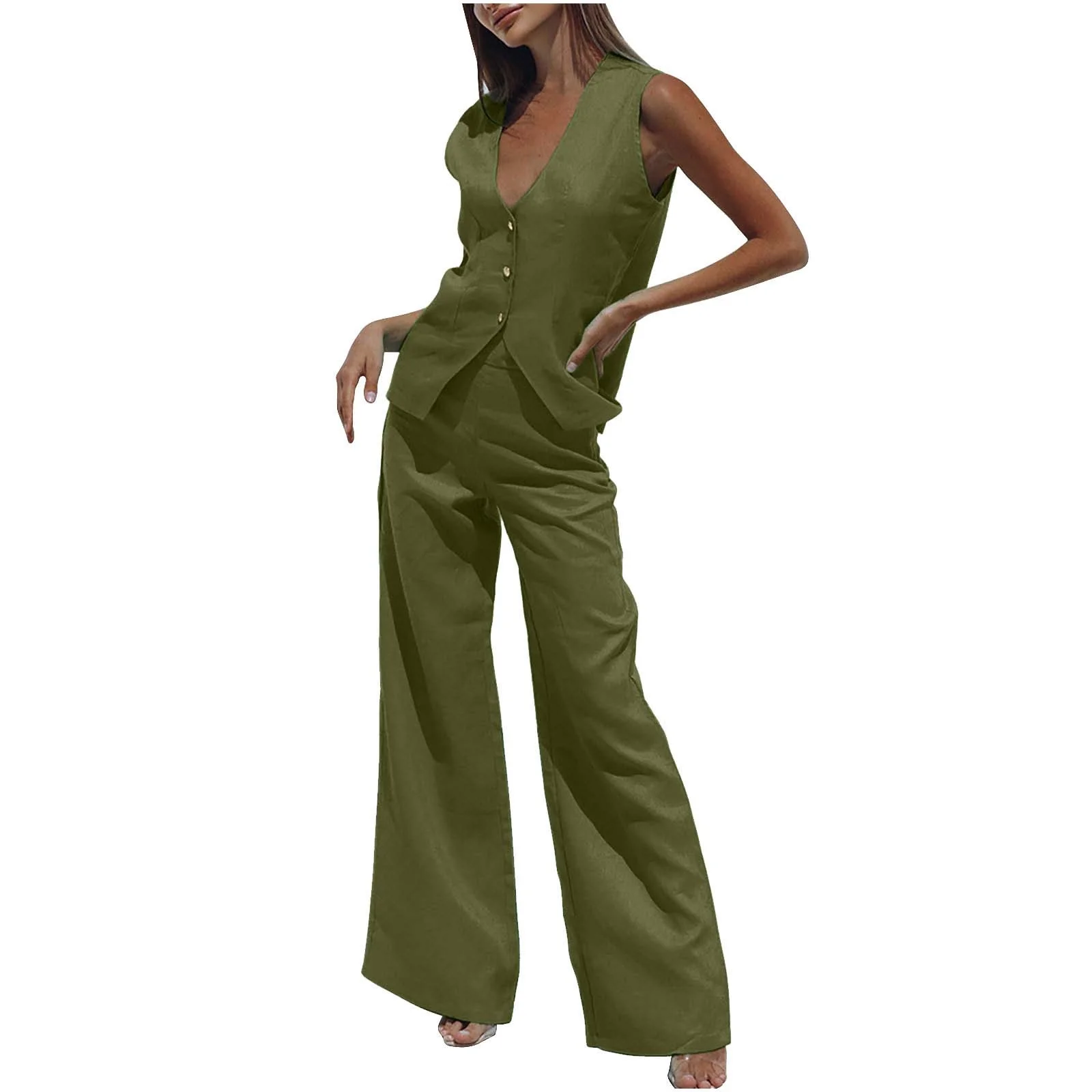 Womens Tank Tops Summer Sleeveless Shirts Women Fashion Casual V Neck Vest Vest Vest Pants Two Piece Set