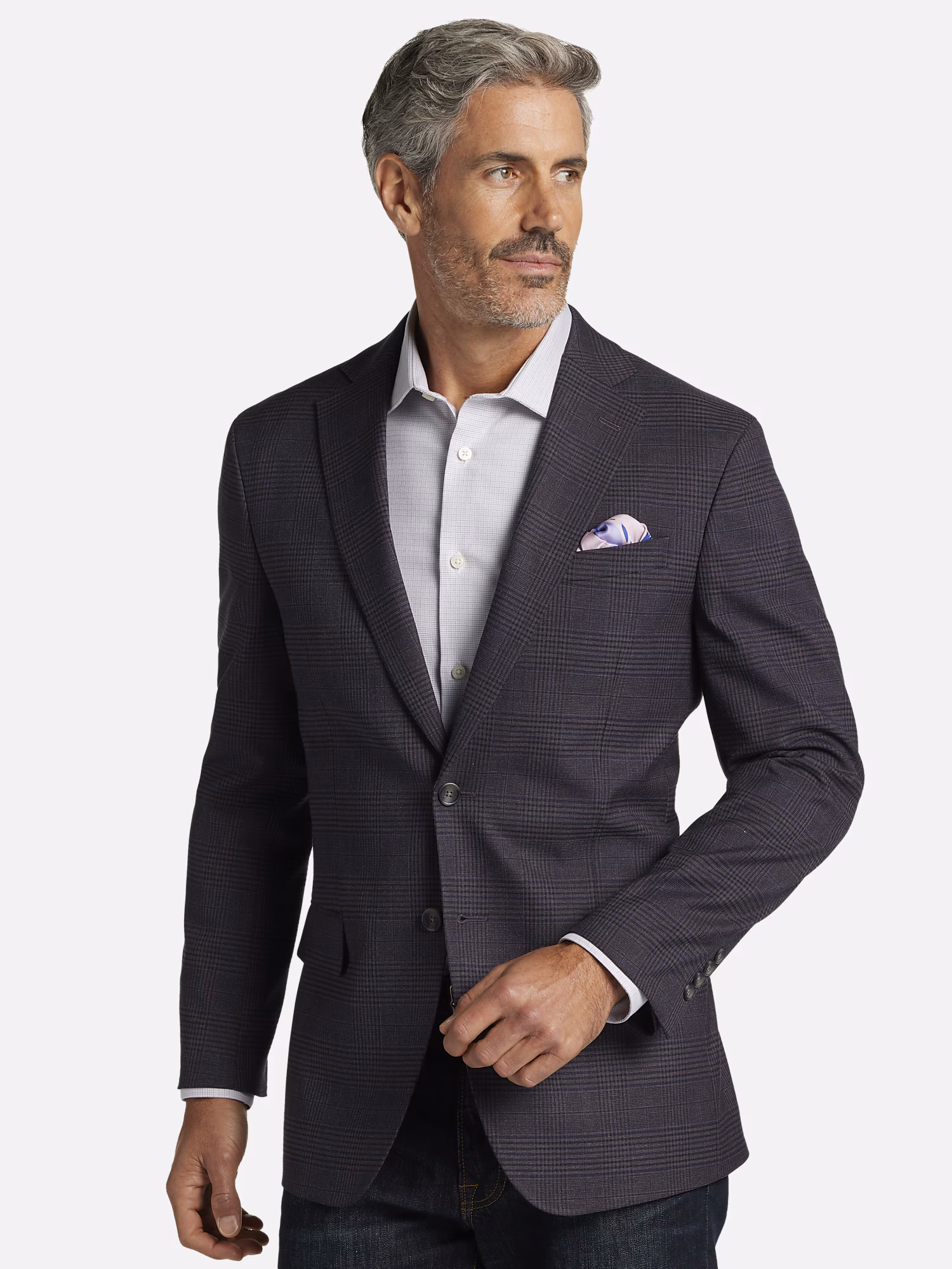 JOE Joseph Abboud Slim Fit Sharkskin Suit Separates Pants Plum Plaid