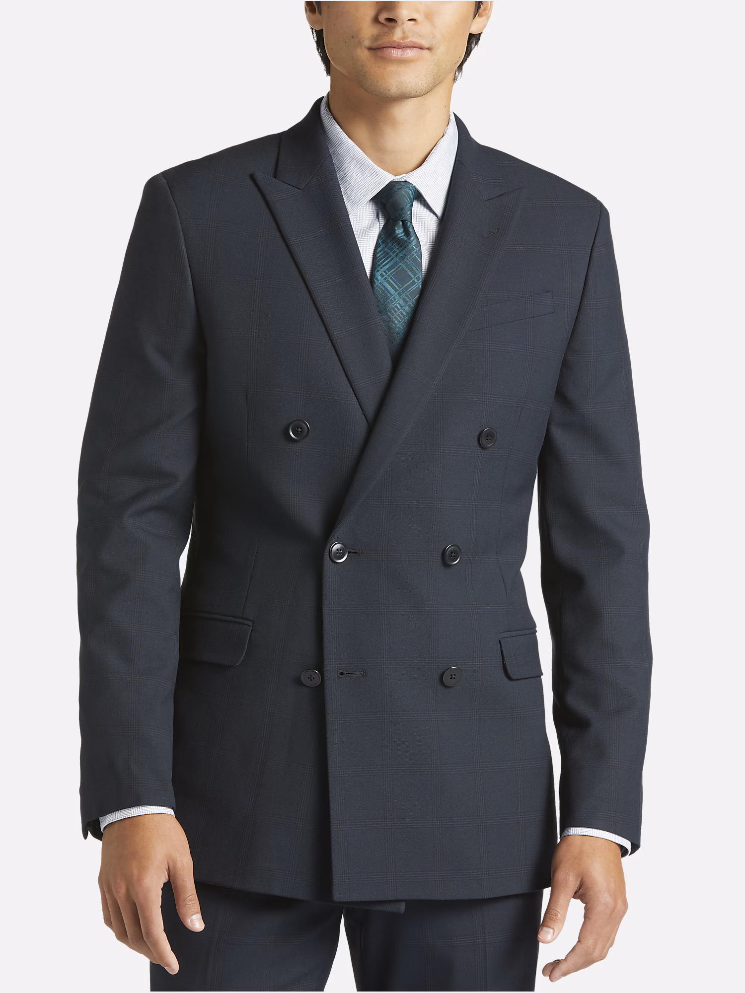 Paisley &Amp; Gray Slim Fit Linen Blend Variegated Stripe Sport Coat Dark Green Plaid